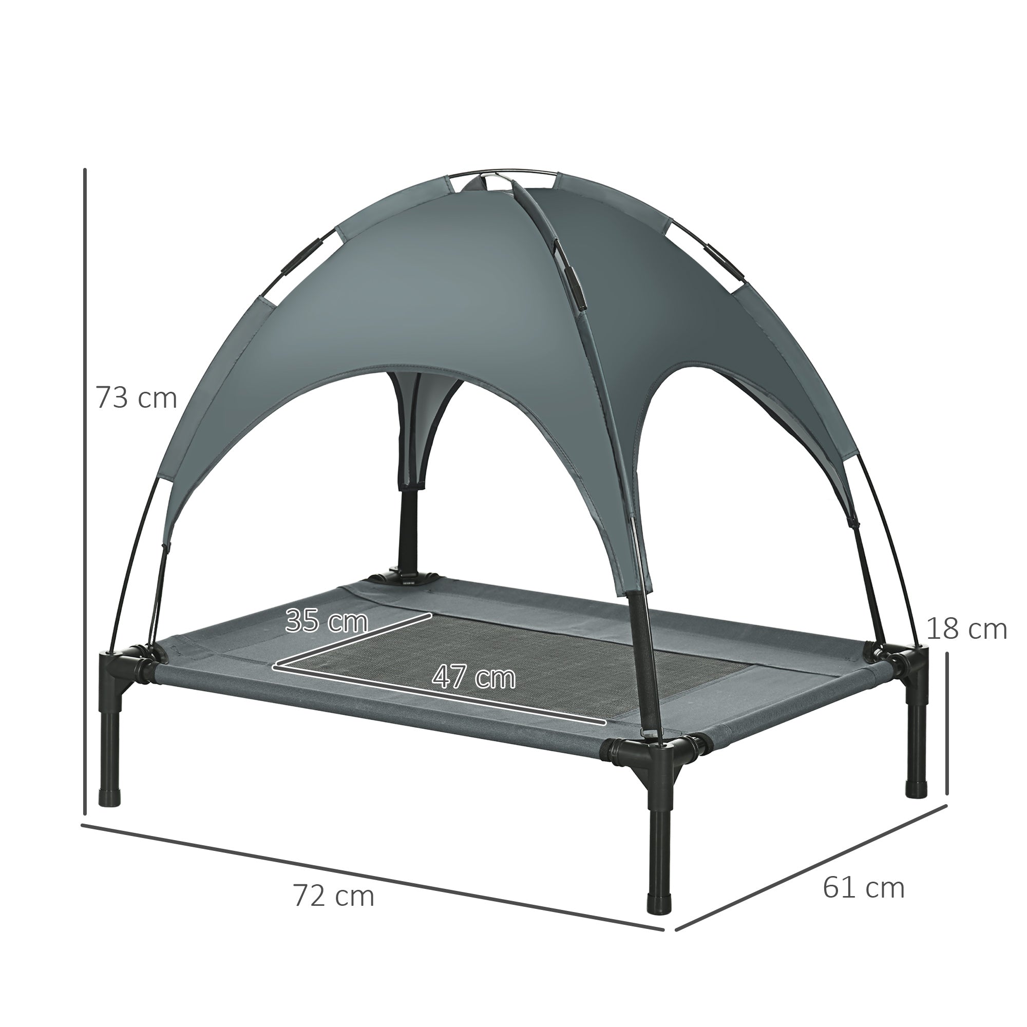 PawHut Raised Dog Bed Waterproof Elevated Pet Cot with Breathable Mesh UV Protection Canopy Grey, for Medium Dogs, 76 x 61 x 73cm - North Peak Garden Furniture