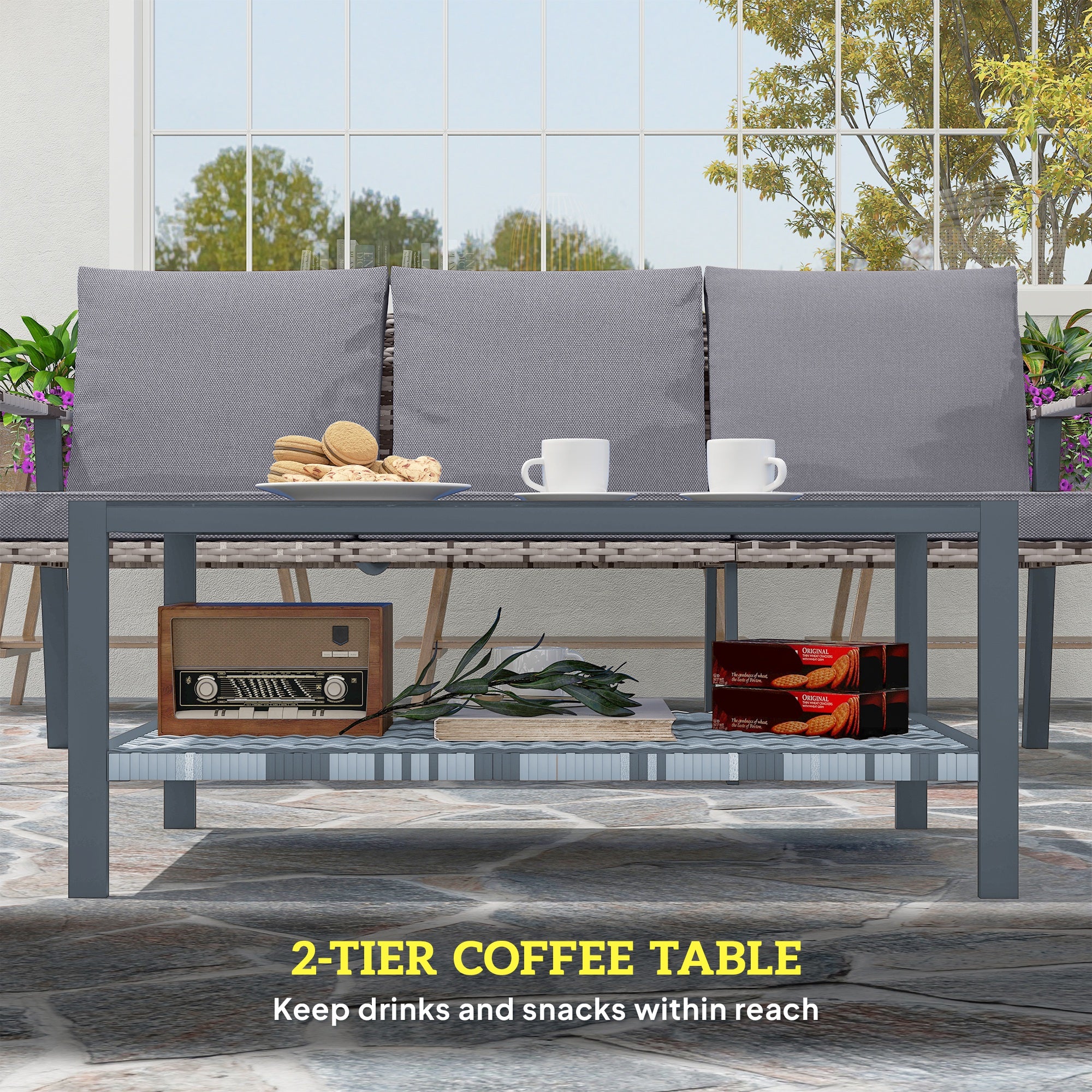 Outsunny Six-Piece Rattan Garden Sofa Set - Grey - North Peak Garden Furniture