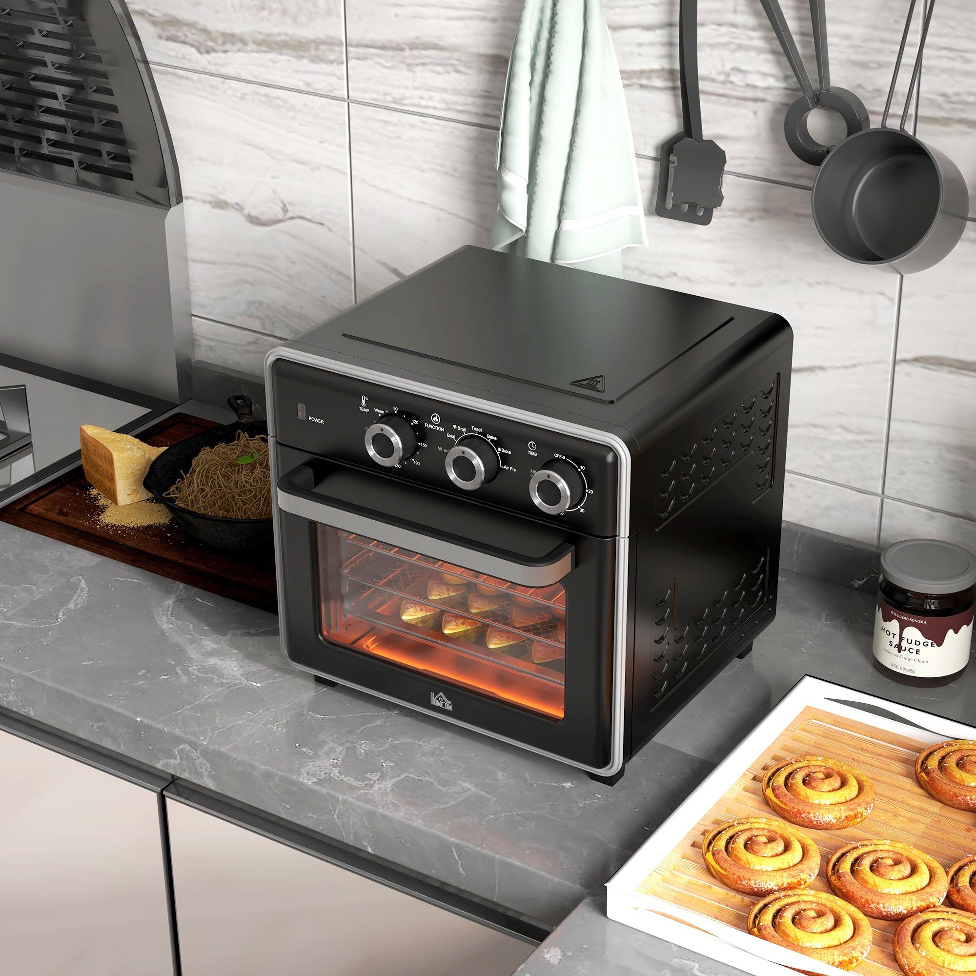HOMCOM 20L 90-230℃ Mini Convection Oven, with Air Fry Function - Black - North Peak Garden Furniture