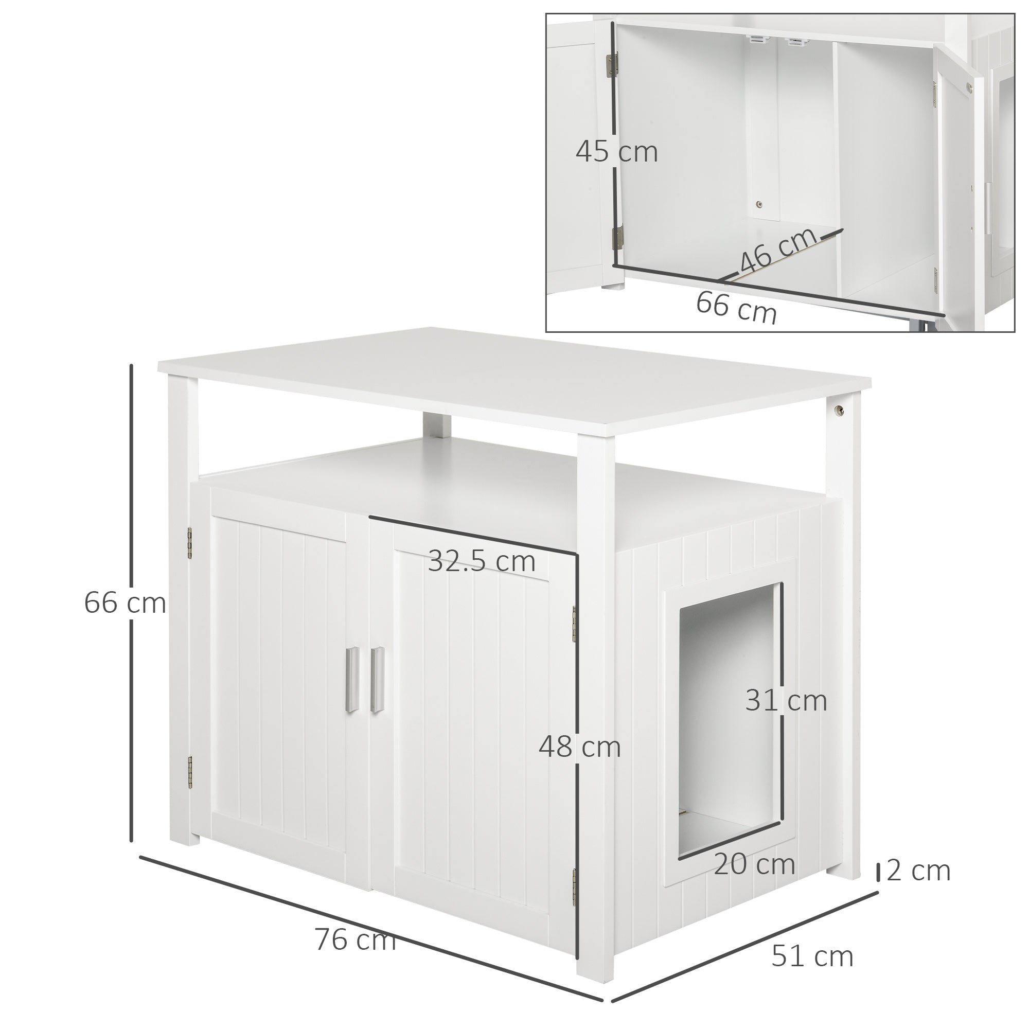 PawHut Wooden Cat Litter Box Enclosure Furniture with Adjustable Interior Wall & Large Tabletop for Nightstand, White - North Peak Garden Furniture
