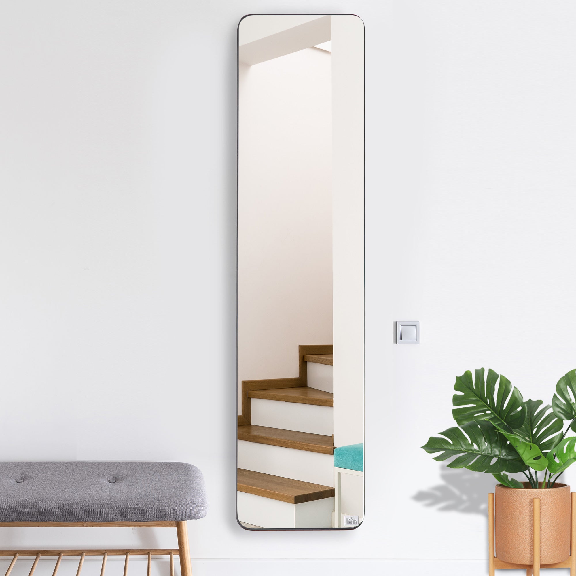 HOMCOM Full Length Mirror, Free Standing or Wall Hanging, Tall Full Body Mirror for Bedroom, Hallway, Black - North Peak Garden Furniture