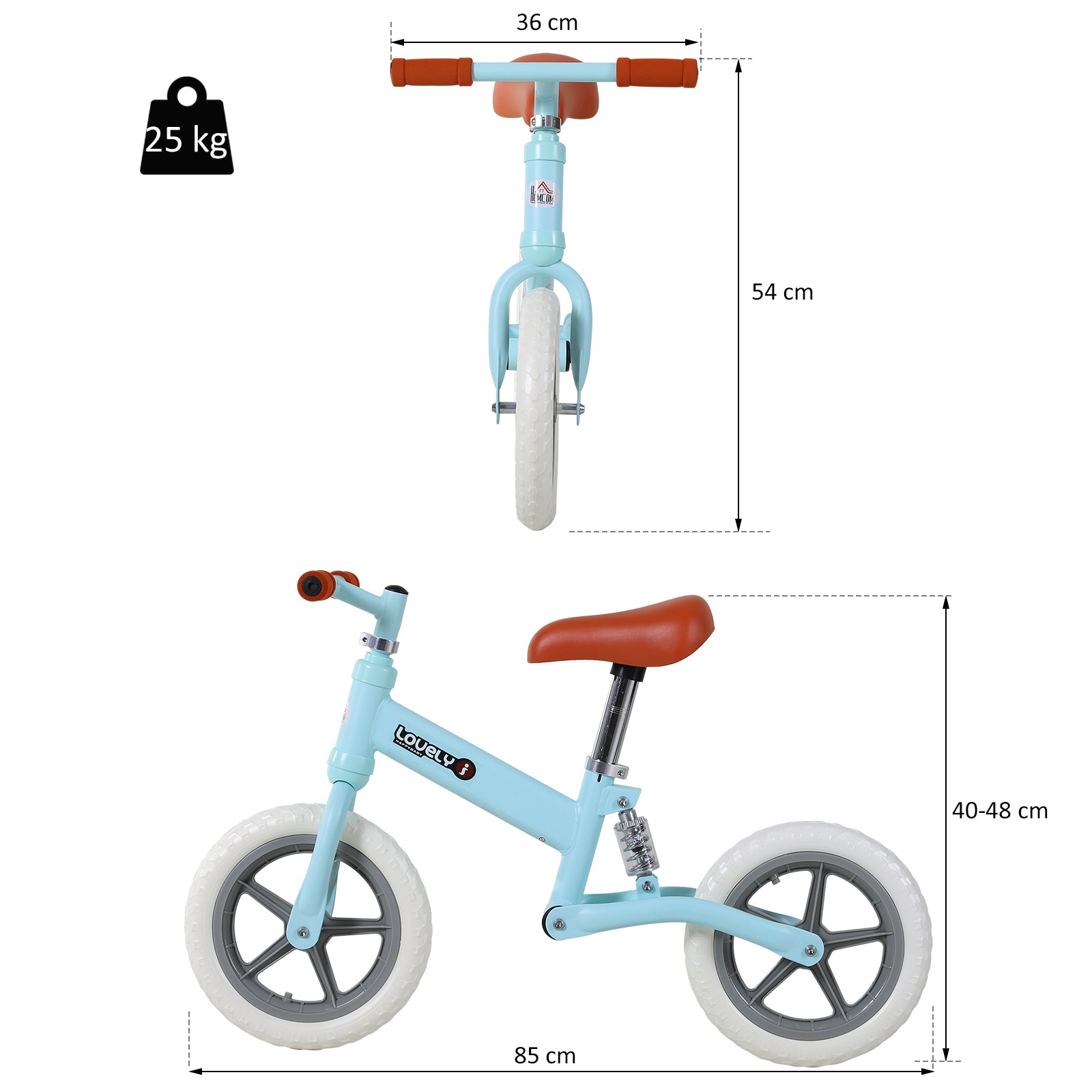 HOMCOM 12" Kids Balance Bike No Pedal Bicycle EVA Tire Adjustable Seat Toddler Training Bike W/ Shock Absorber 2 - 5 Years Gift for Boys Girls Blue