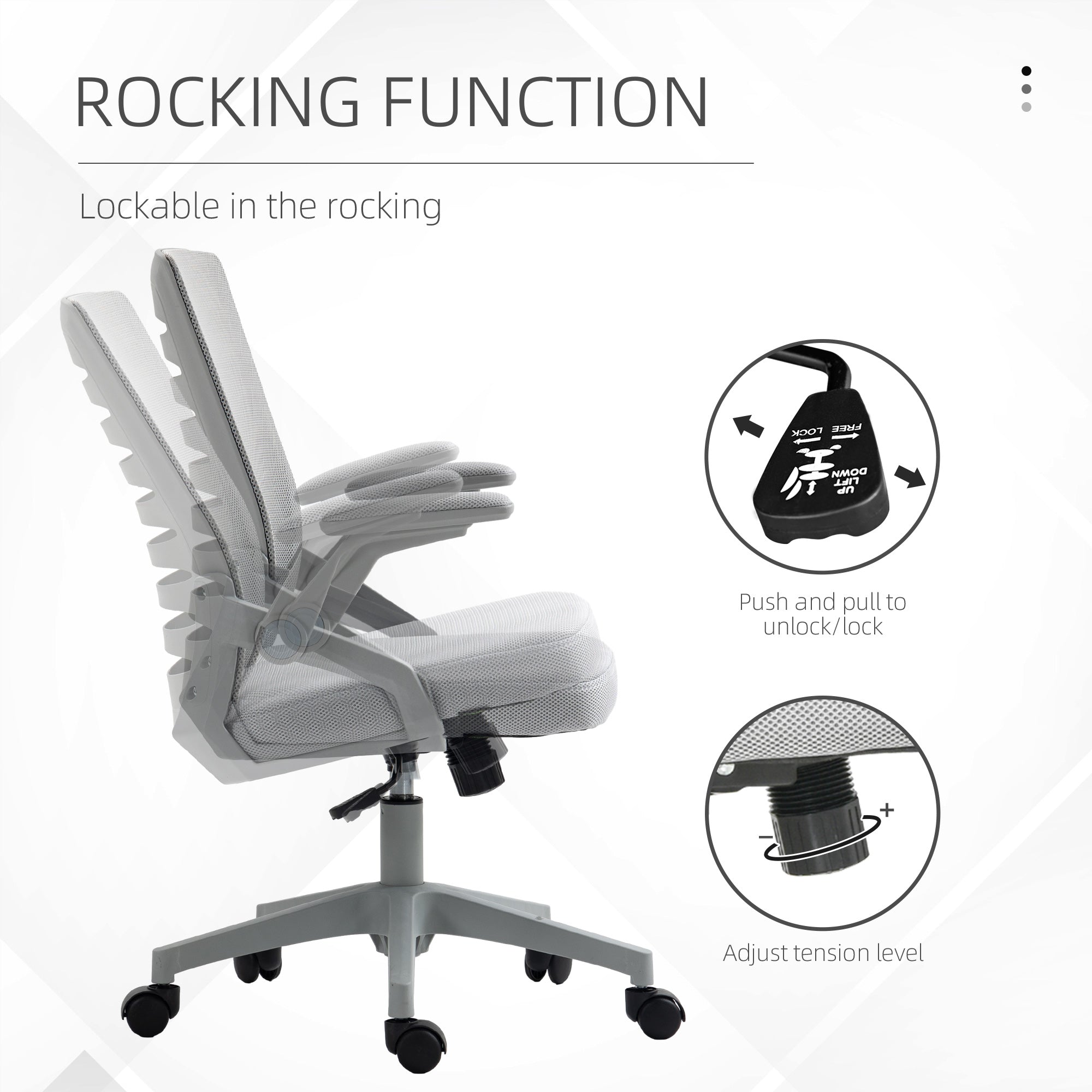 Vinsetto 44-53.5cm Adjustable Height Work Chair, with Mesh Back - Grey - North Peak Garden Furniture