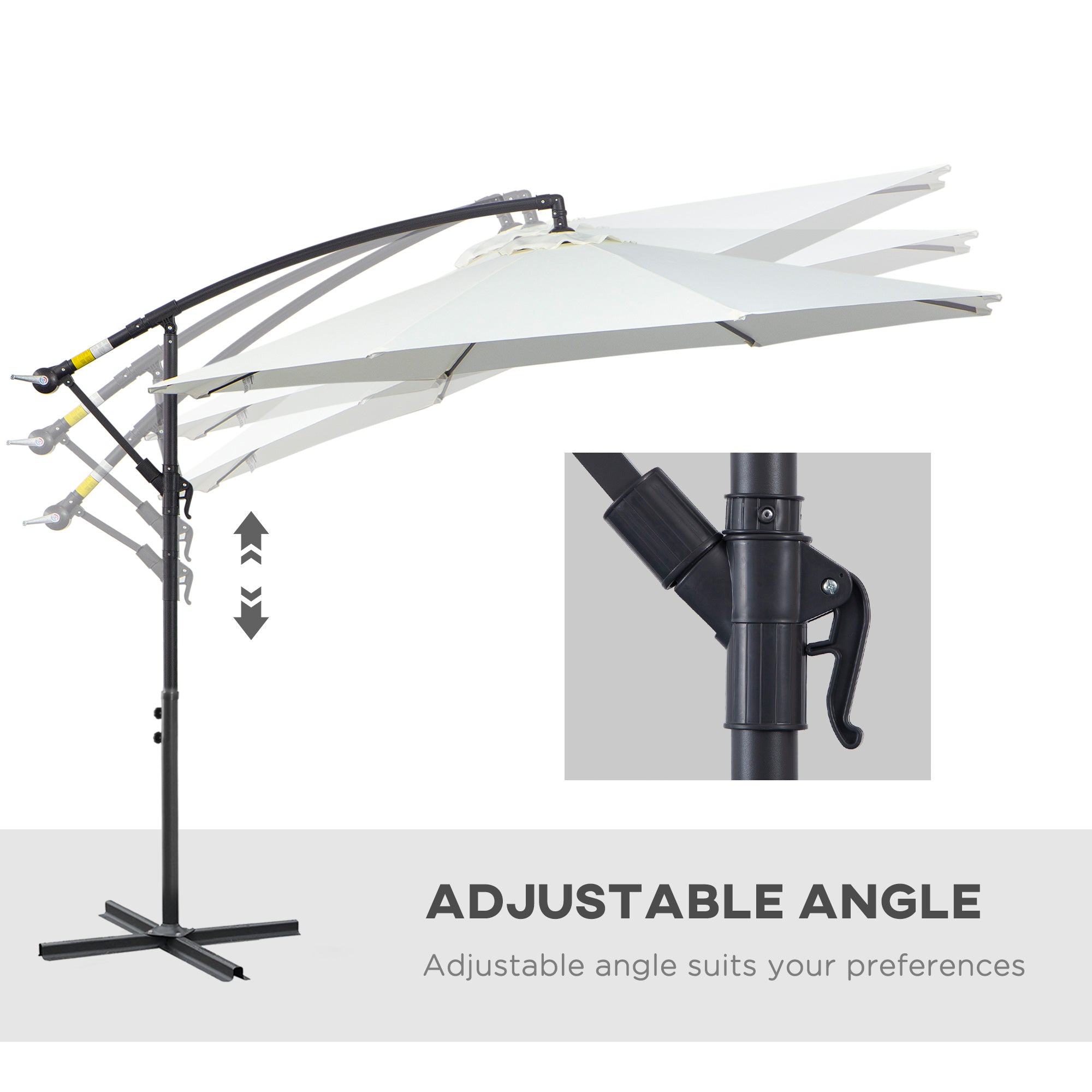 Outsunny 3M Banana Umbrella Parasol-Cream White - North Peak Garden Furniture