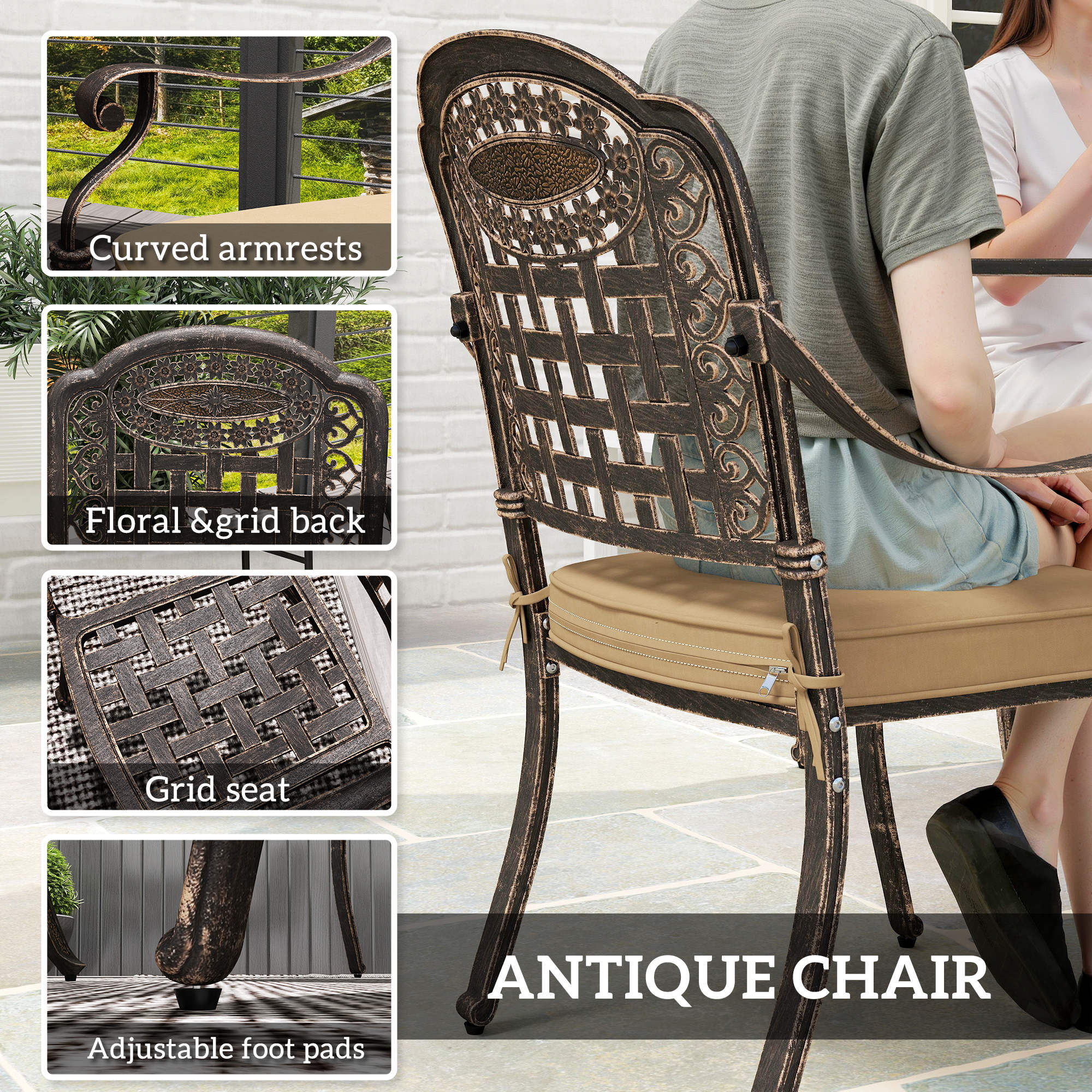 Outsunny Five-Piece Cast Aluminium Garden Dining Set - Bronze Tone - North Peak Garden Furniture