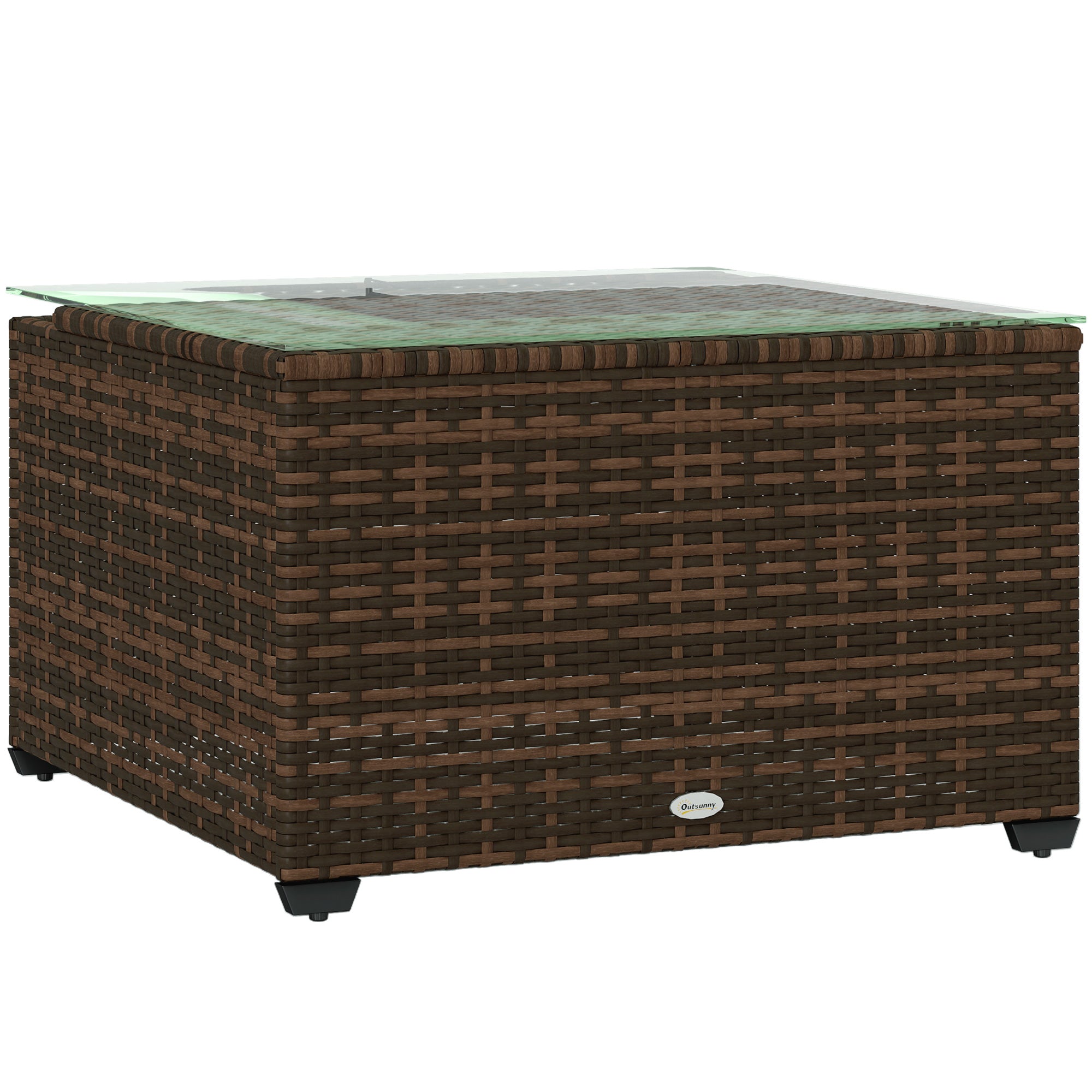 Outsunny 62 x 62cm Glass-Top Rattan Side Table - Brown - North Peak Garden Furniture