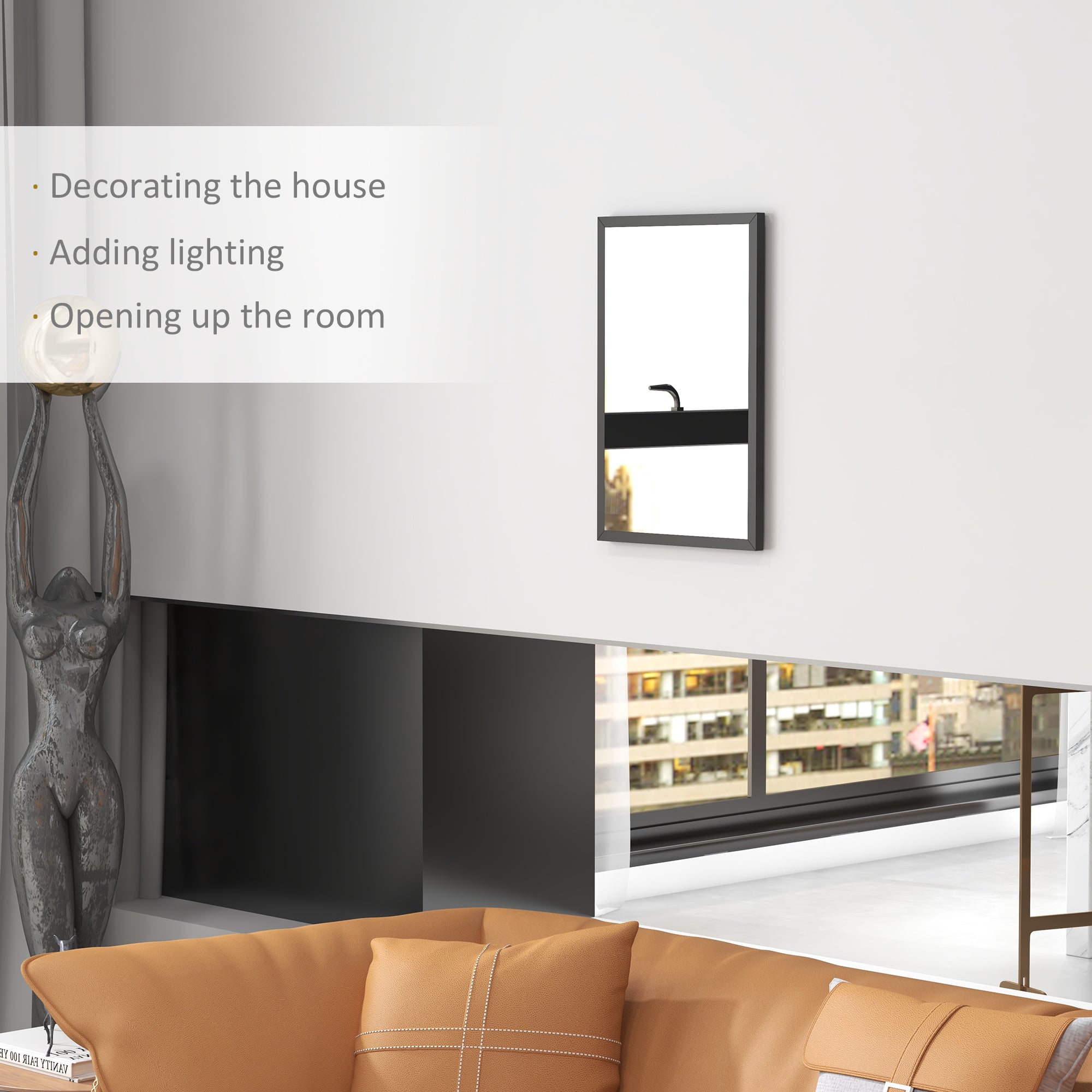 HOMCOM Wall Bathroom Mirror, 60 x 40 cm Wall-Mounted Mirror for Living Room, Bedroom, Hallway, Black - North Peak Garden Furniture
