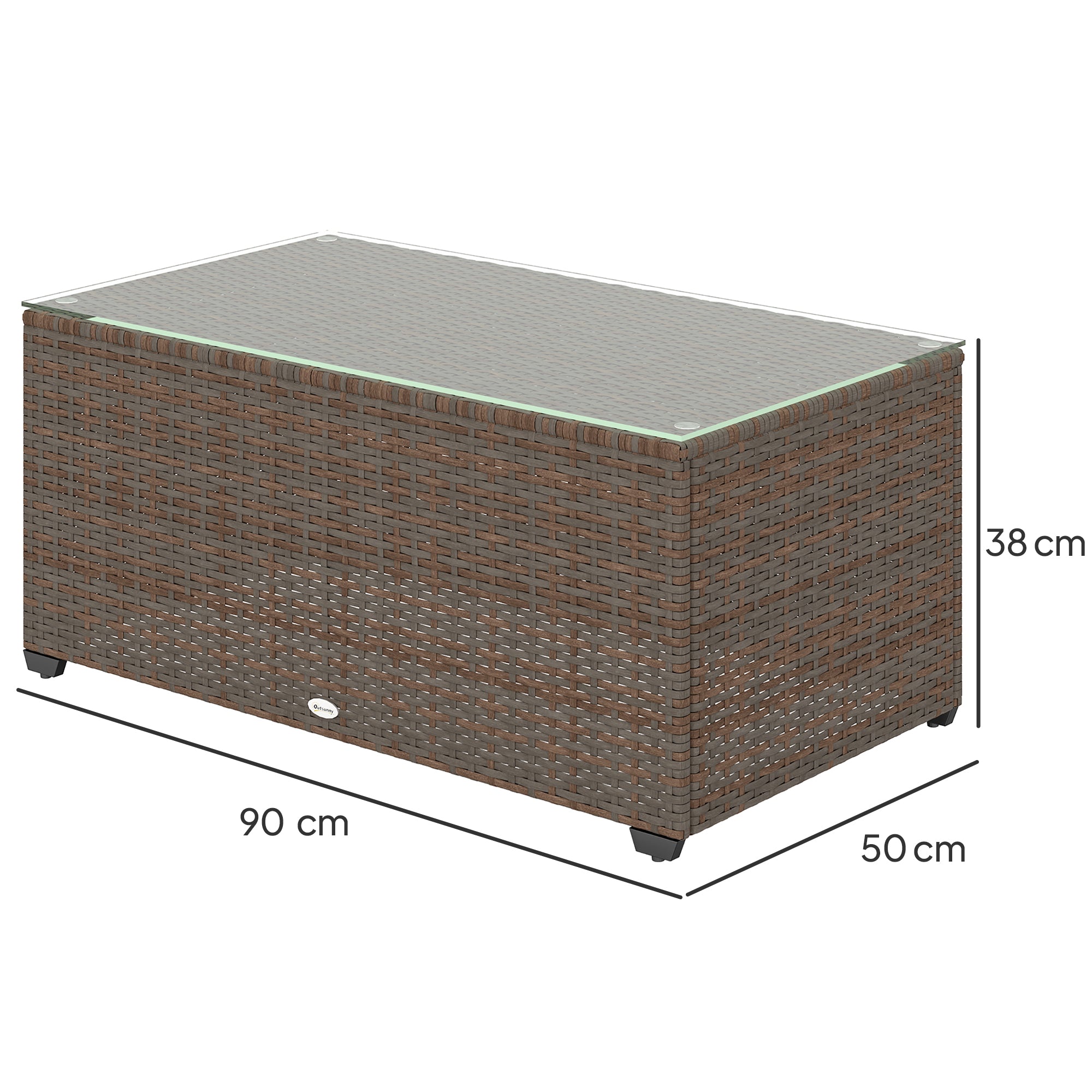 Outsunny 90 x 50cm Glass-Top Rattan Side Table - Brown - North Peak Garden Furniture