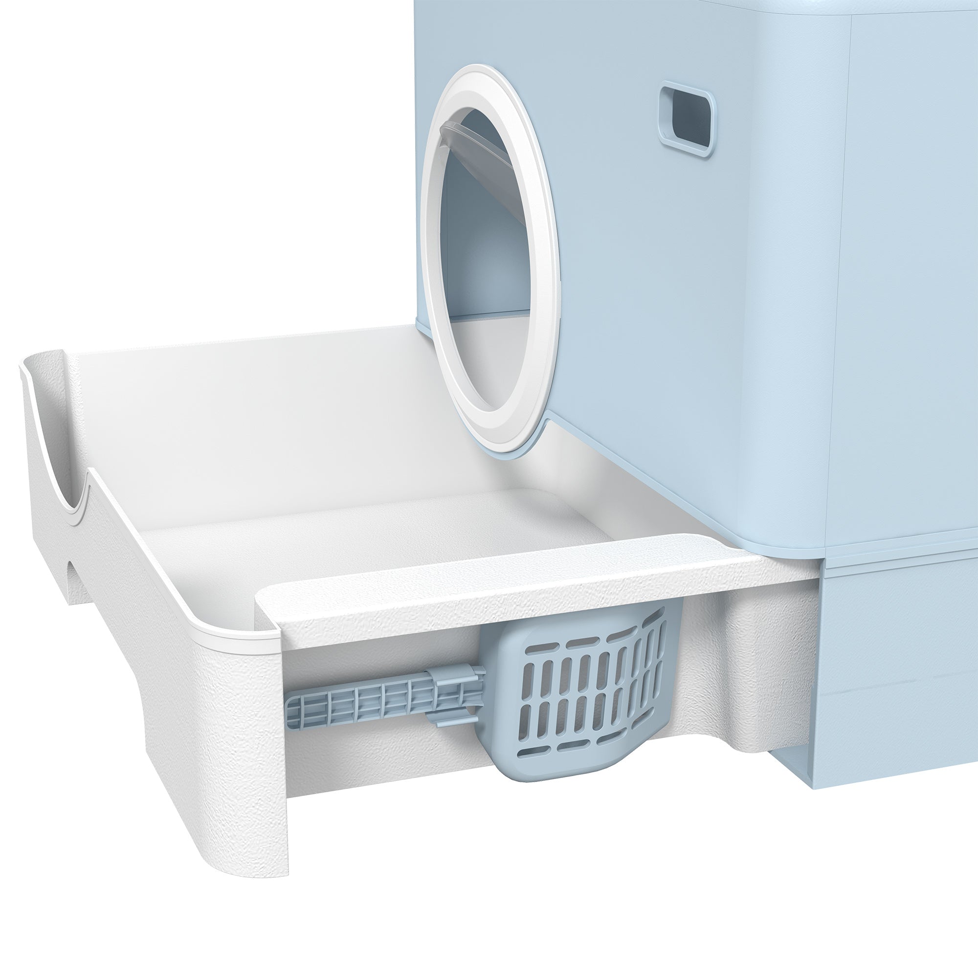 PawHut Enclosed Cat Litter Box, with Lid, Front Entry, Top Exit, Pull-Out Tray, Scoop - Blue - North Peak Garden Furniture