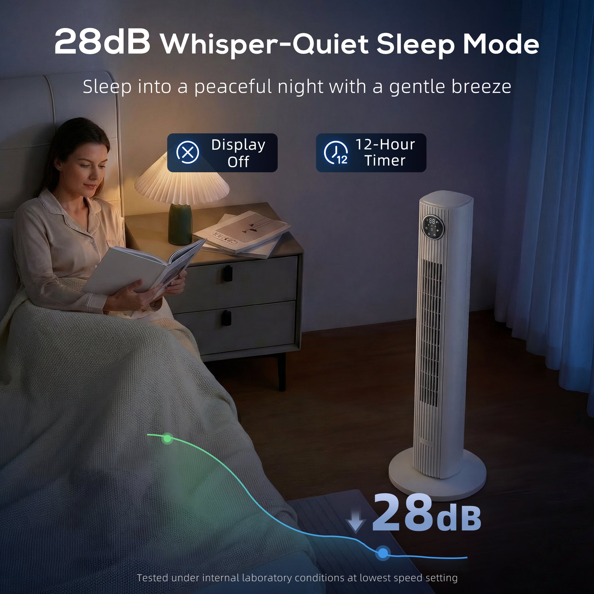 HOMCOM 28dB Tower Fan for Bedroom, 26 ft/s Velocity Standing Cooling Fan with 80° Oscillating, 12 Speeds, LED Display, 4 Modes, 12H Timer, Remote Control, 36 inch, White