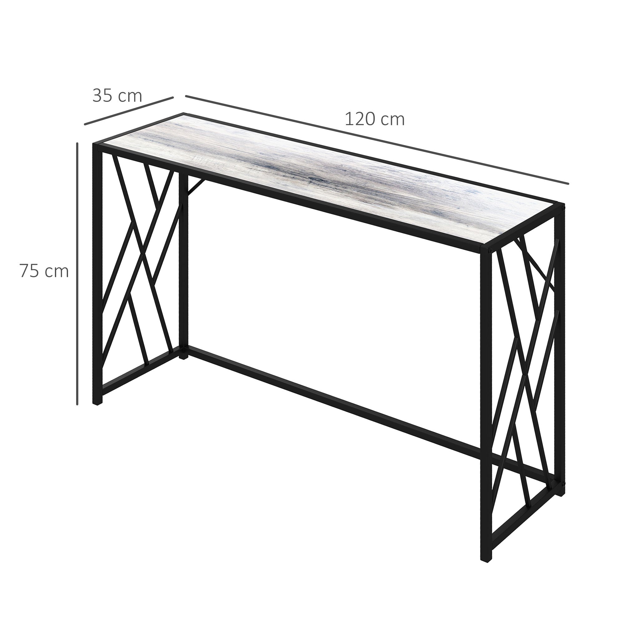 HOMCOM Console Table, Industrial Sofa Table with Metal Frame for Living Room, Hallway, 120 cm, Grey - North Peak Garden Furniture
