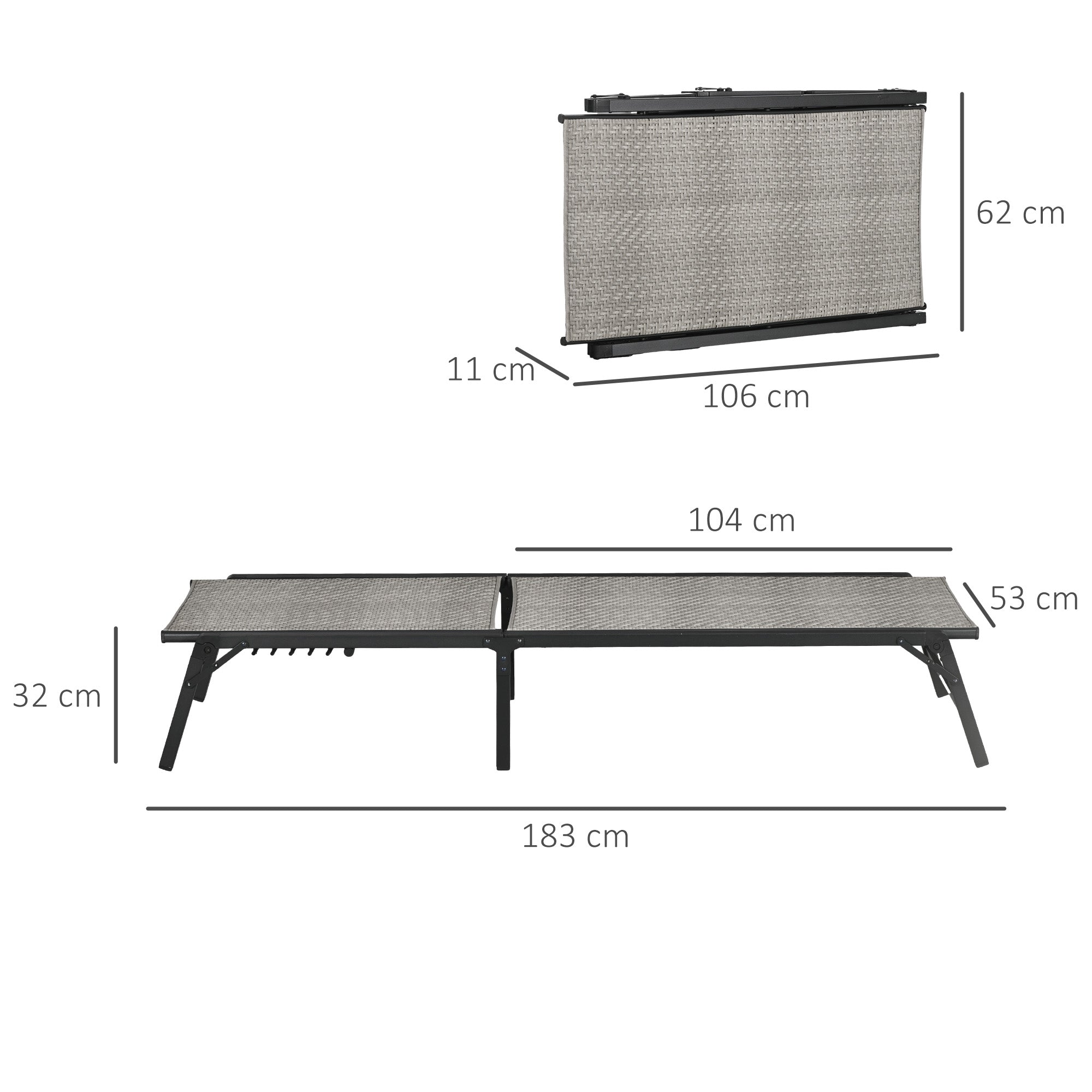 Outsunny Foldable Rattan Sun Lounger with 5-Level Adjust Backrest, Recliner Chair, Mixed Grey - North Peak Garden Furniture