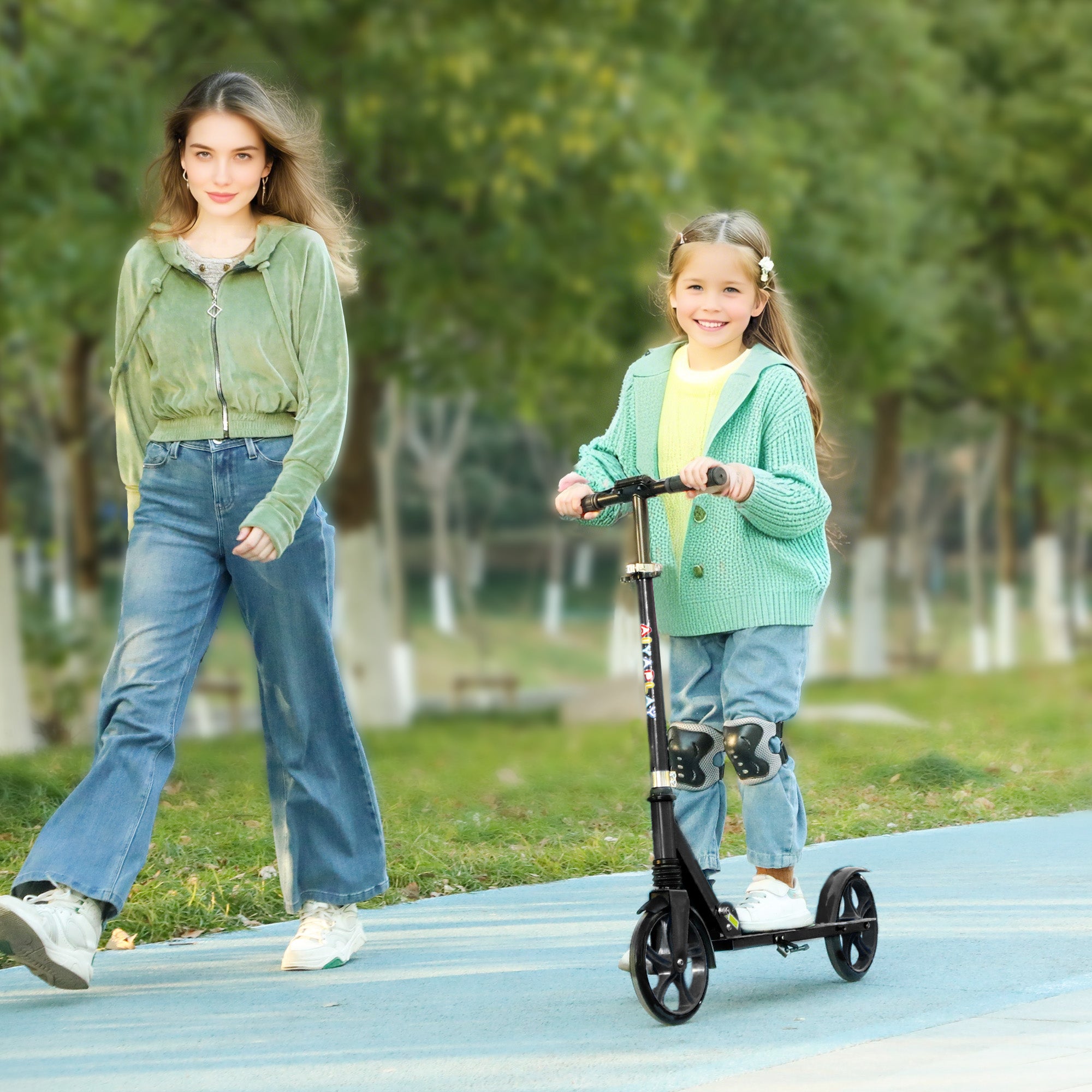 AIYAPLAY Foldable Kids Scooter with Adjustable Handlebar, 200mm Big Wheel, Rear Fender Brake, Gift for Ages 6-12 Years, Black - North Peak Garden Furniture