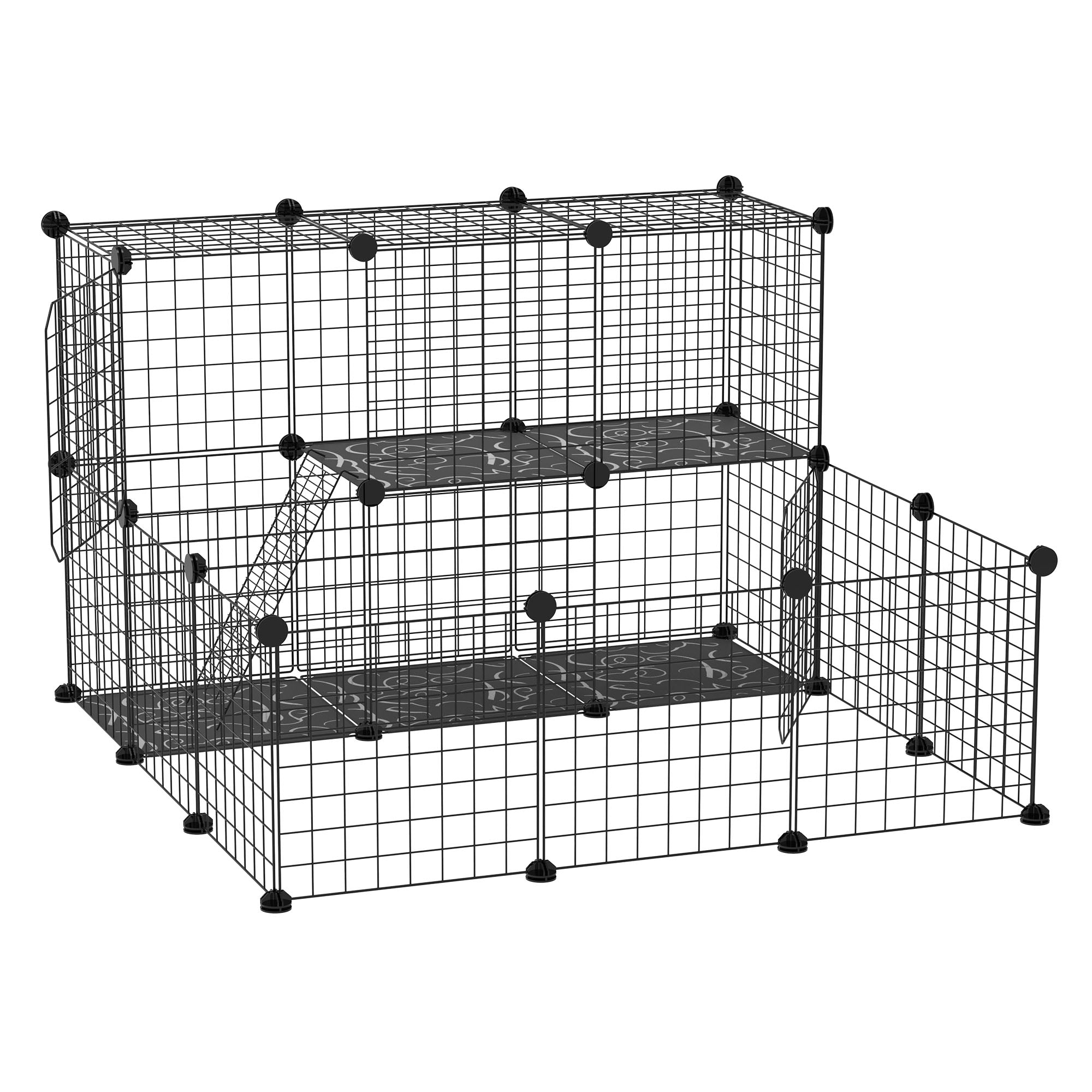 PawHut Pet Playpen w/ Door Customisable Fence for Guinea Pigs Chinchillas Hedgehogs - Black - North Peak Garden Furniture