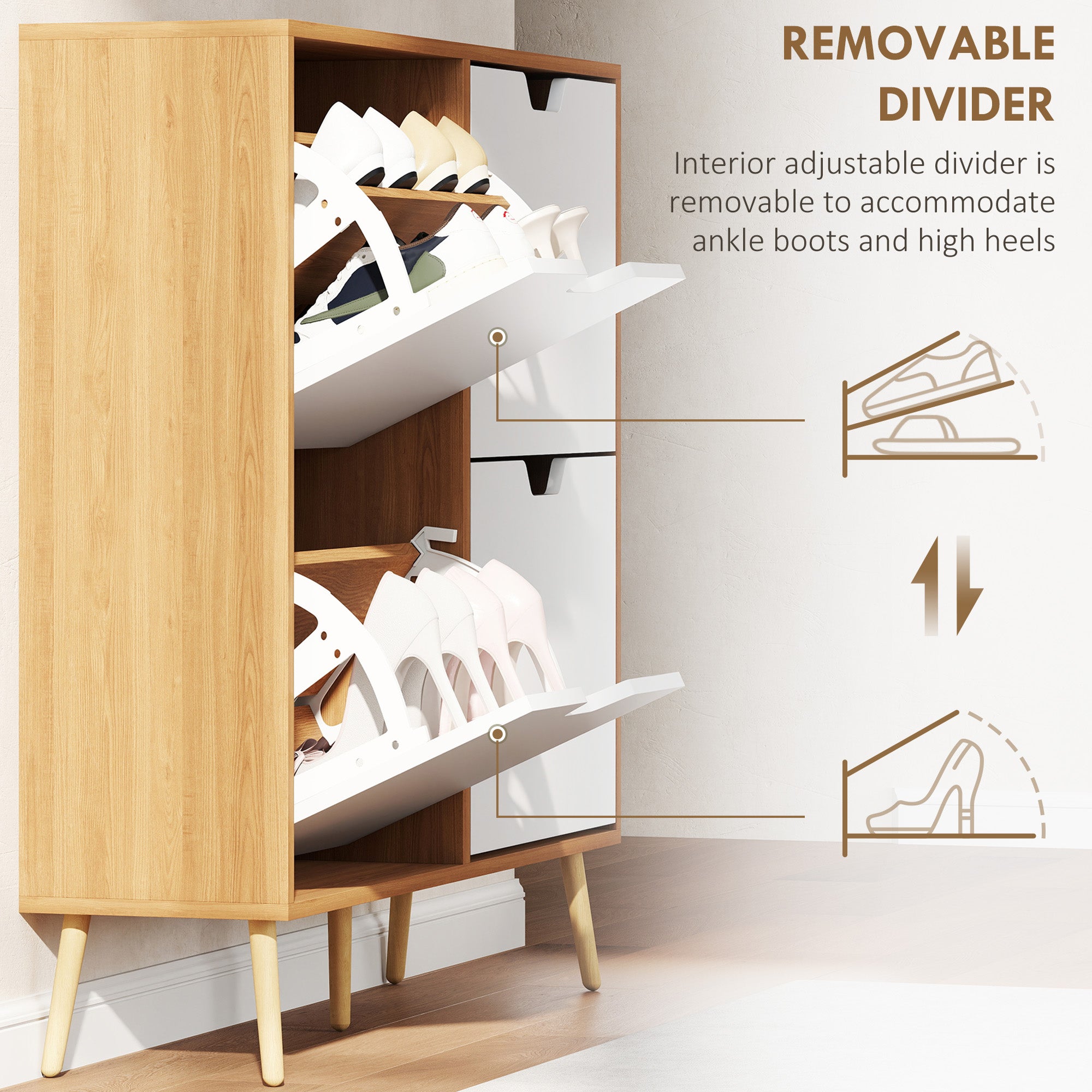HOMCOM Shoe Storage Cabinet, 4 Flip Drawers, Shoe Organizer for 16 Pairs of Shoes, Natural