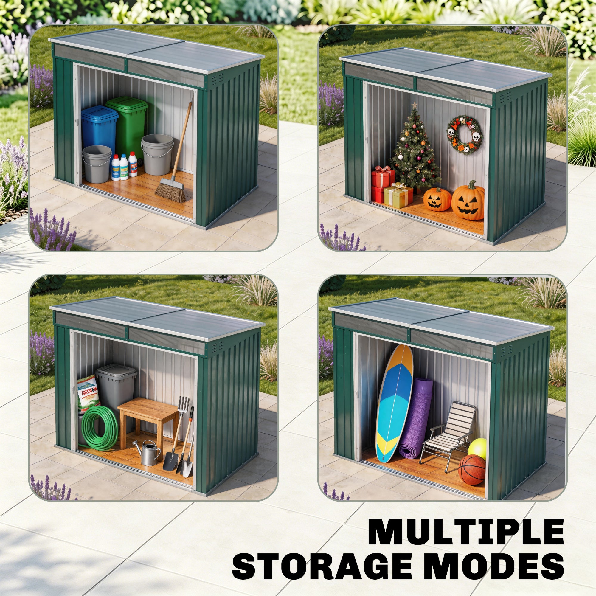 Outsunny 6.5 x 4FT Galvanised Metal Shed with Foundation Kit, Lockable Tool Garden Shed with Double Sliding Doors, Vents, Green