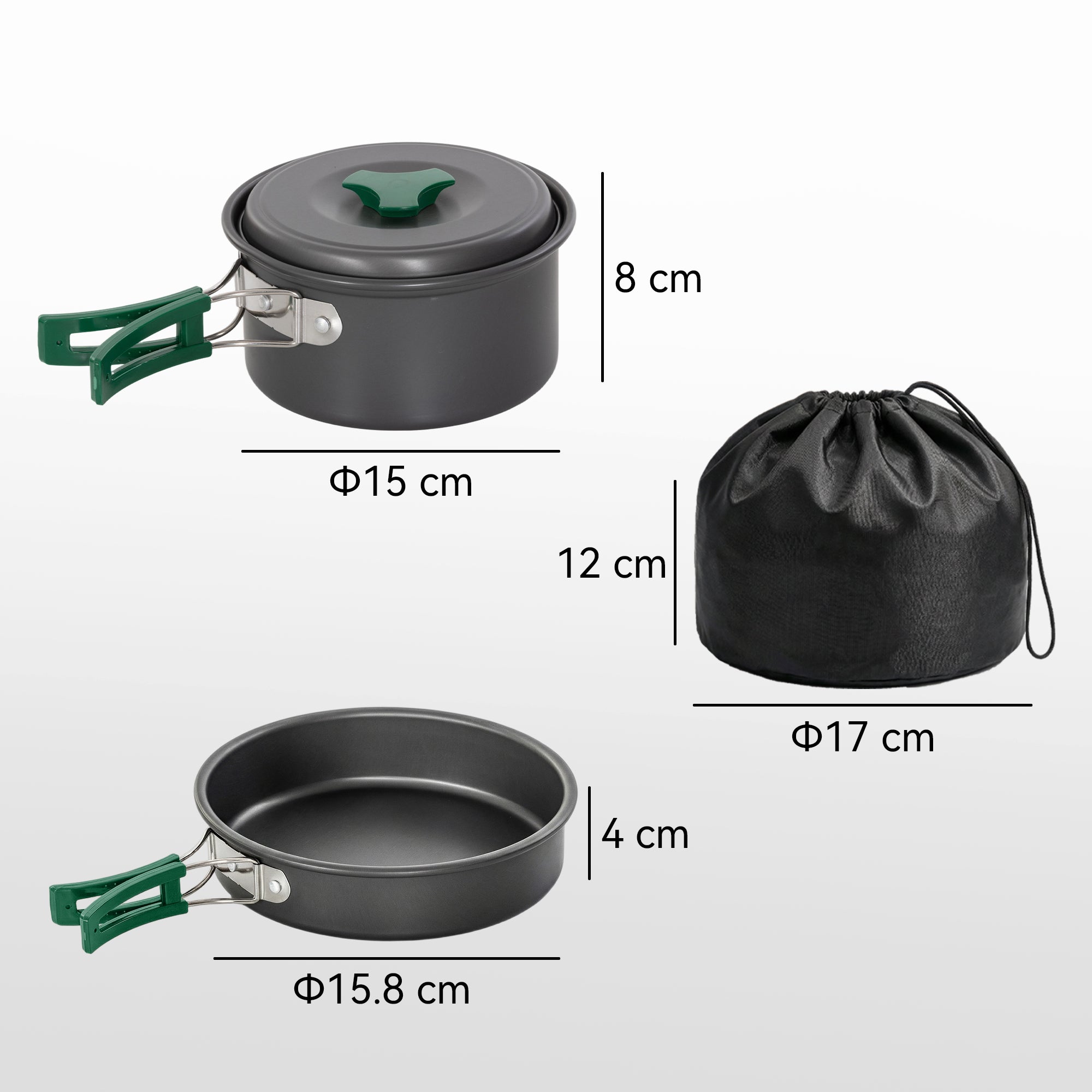 Outsunny Camping Cookware Set, 8-Piece Ultralight Camping Cooking Kit with Anti-Scald Handles, Grey