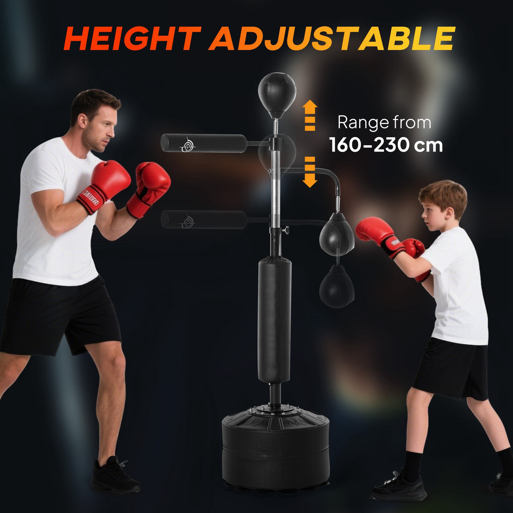 HOMCOM 3-in-1 Boxing Punching Bag, Freestanding with 2 Speed Bals, 360° Reflex Bar, 160-230cm Adjustable Height, Black