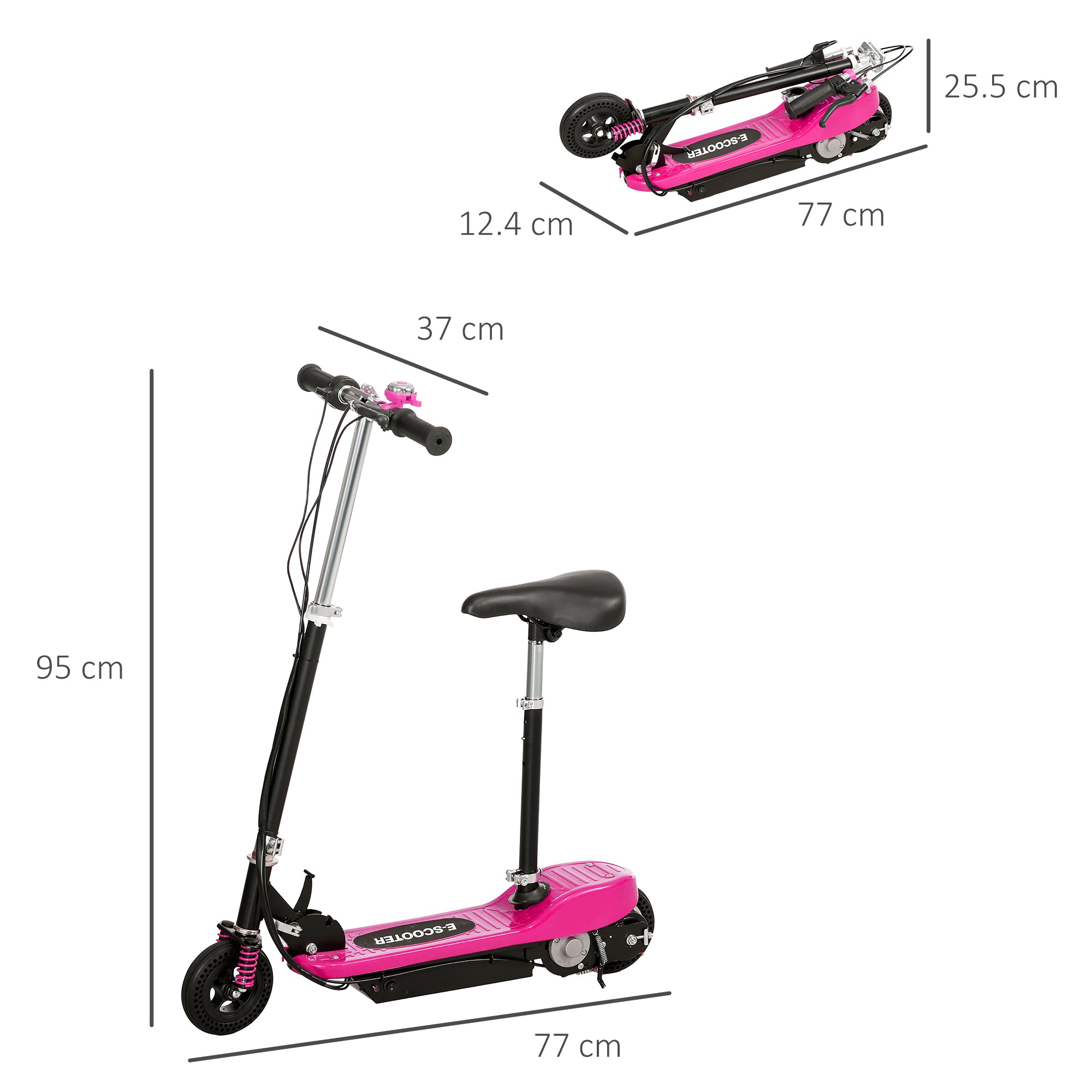 HOMCOM Steel Ride on Powered Scooter, Folding E-Scooter with Warning Bell, 15km/h Maximum Speed, for 4-14 Years Old, Pink