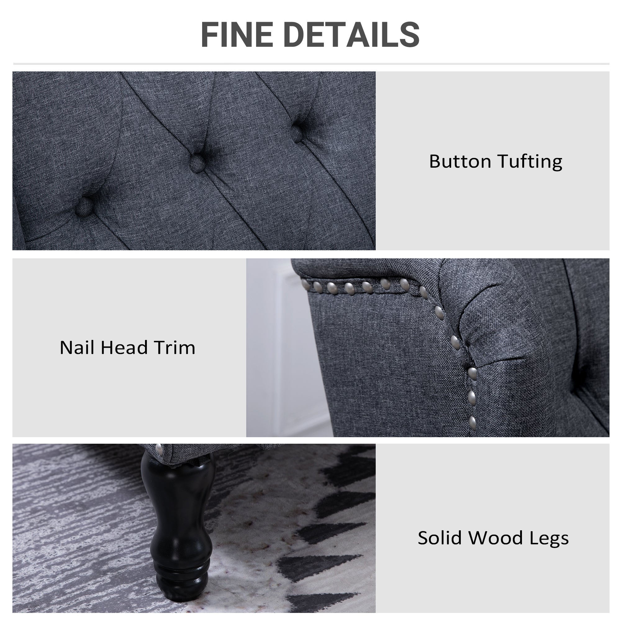 HOMCOM Recliner Armchair, Vintage Reclining Chair with Nail Head Trim, Wingback Chair with Button Tufted Back and Footrest, for Living Room, Dark Grey - North Peak Garden Furniture