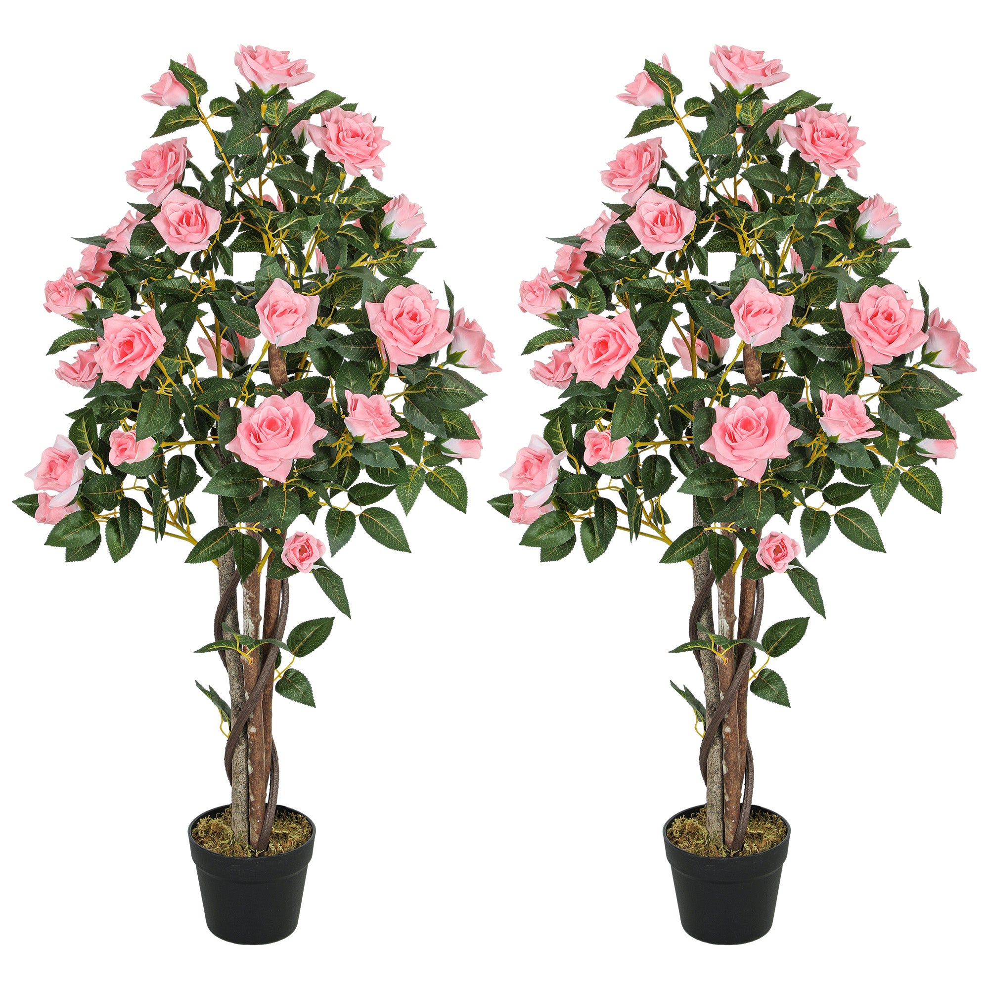 HOMCOM Set of Two Faux Rose Plants, with Pots - North Peak Garden Furniture