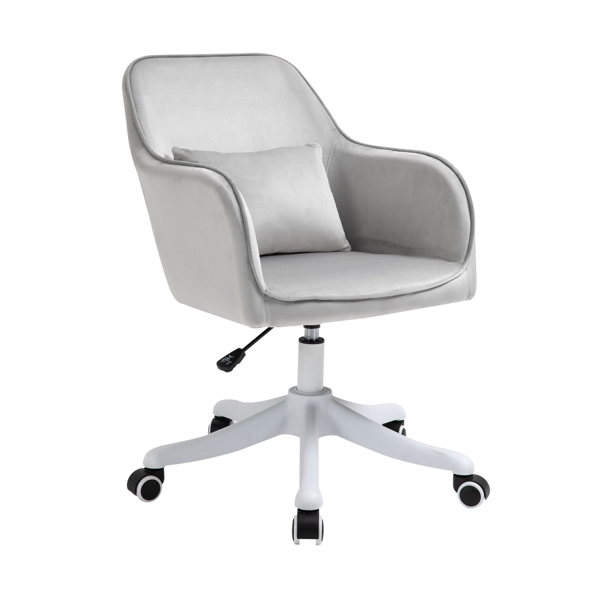 Vinsetto Velvet Office Chair, Desk Chair, Makeup Vanity Chair with Massage Lumbar Pillow and Rolling Wheels for Bedroom and Home, Grey - North Peak Garden Furniture