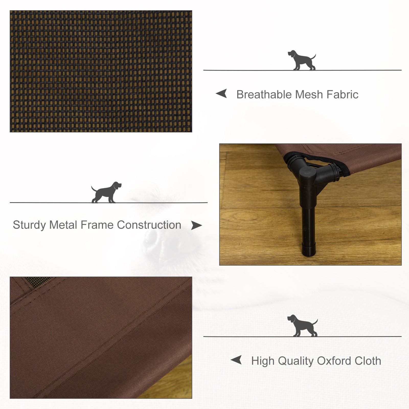 PawHut Large Raised Dog Bed Cat Elevated Lifted Cooling Portable Camping Basket Outdoor Indoor Mesh Pet Cot Metal Frame Brown - North Peak Garden Furniture