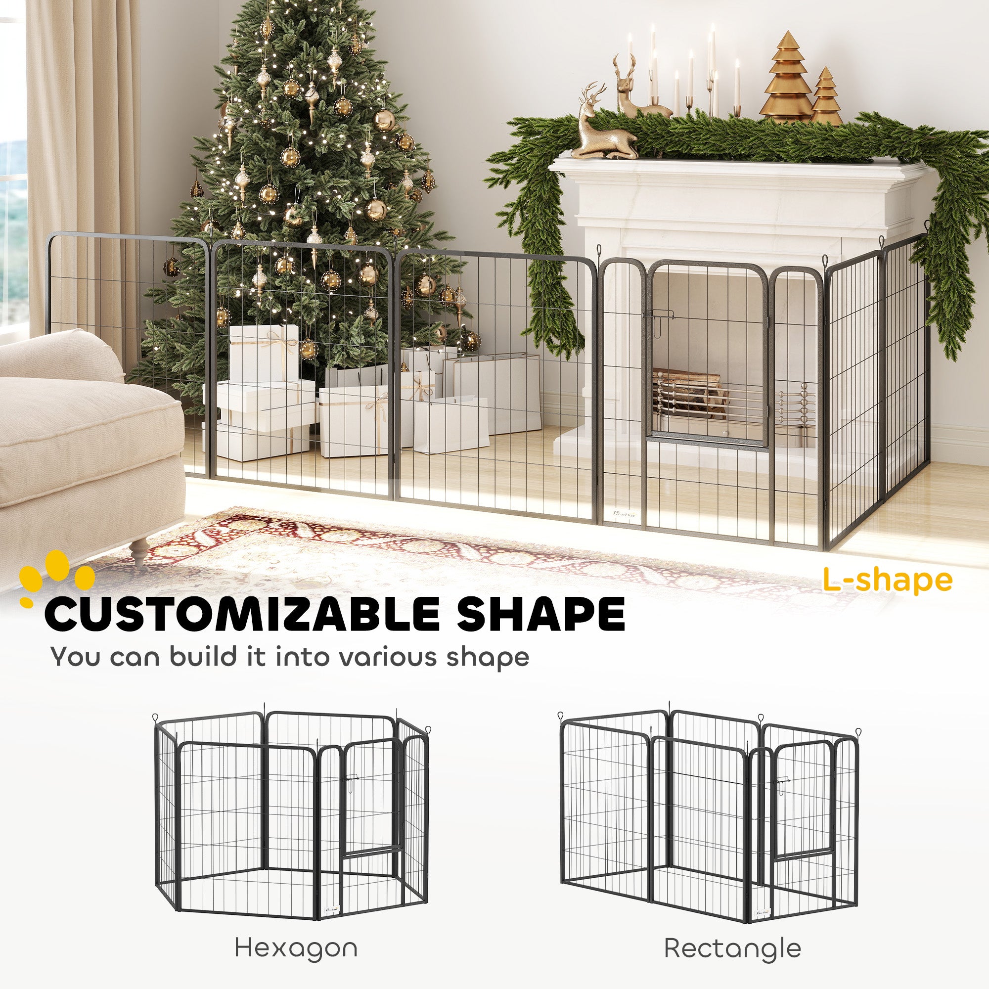 PawHut 6 Panels Heavy Duty Dog Playpen with Secure Door, for Indoor Outdoor, for Garden, Camping, 80cm High - North Peak Garden Furniture