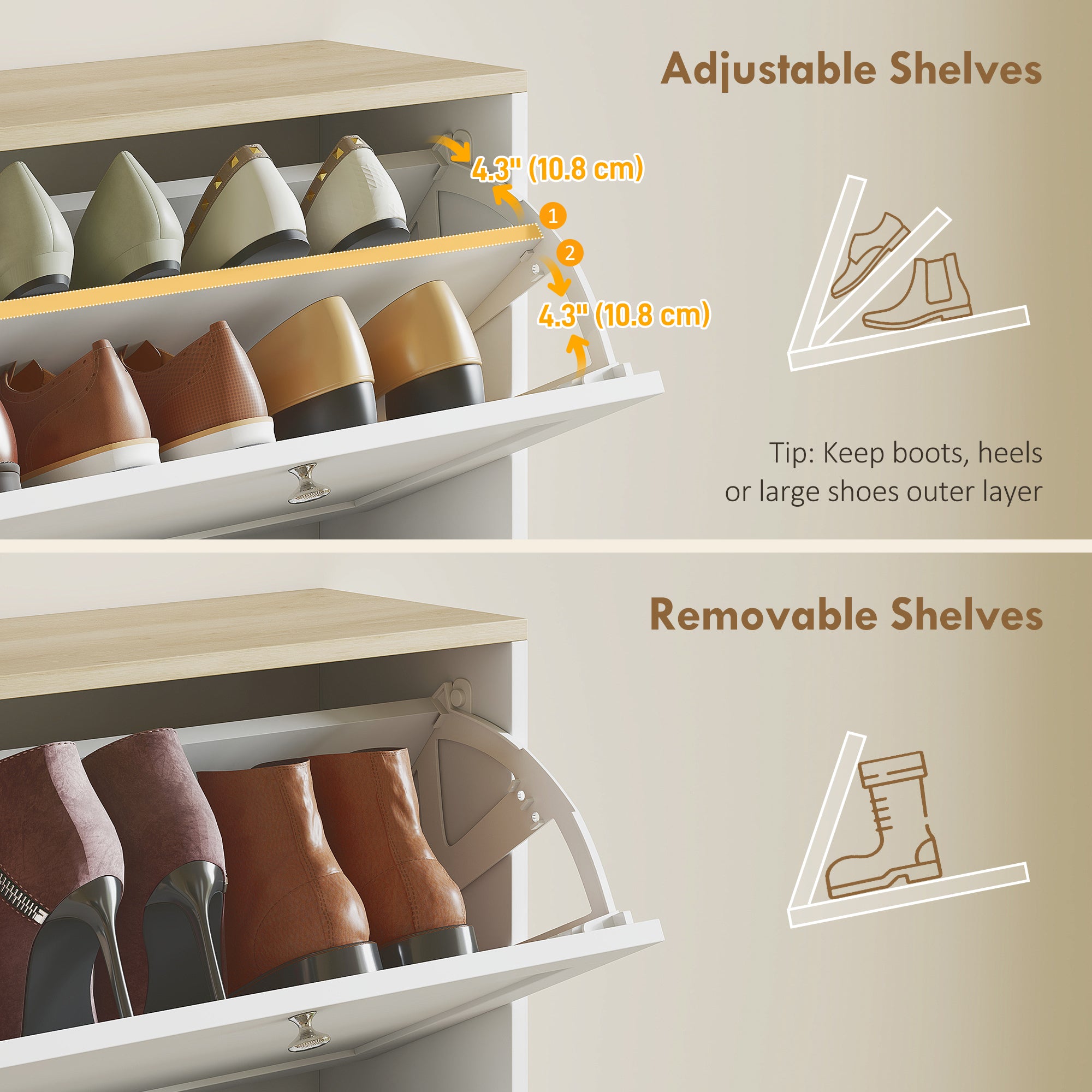 HOMCOM Modern Compact Four-Drawer Shoe Storage Cabinet - White