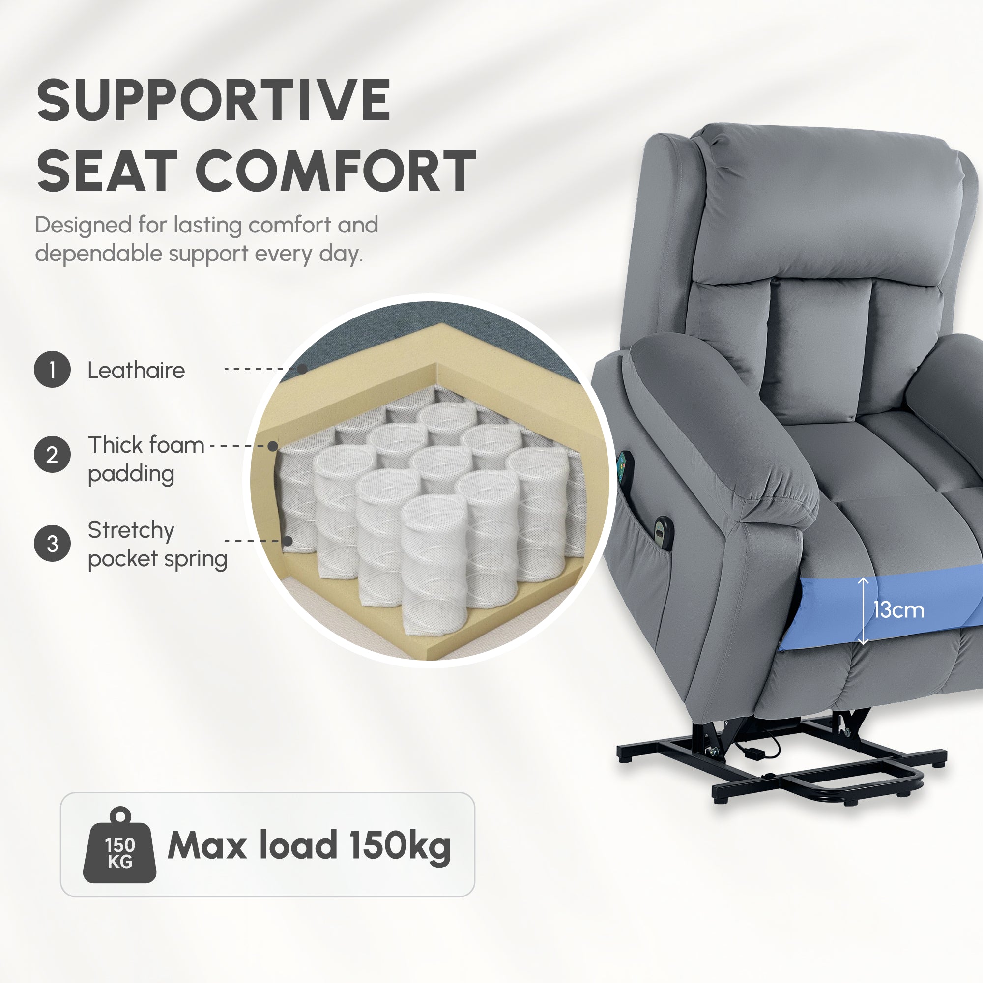HOMCOM Eight Massage Point Electric Reclining Lift Chair, with Remote - Grey