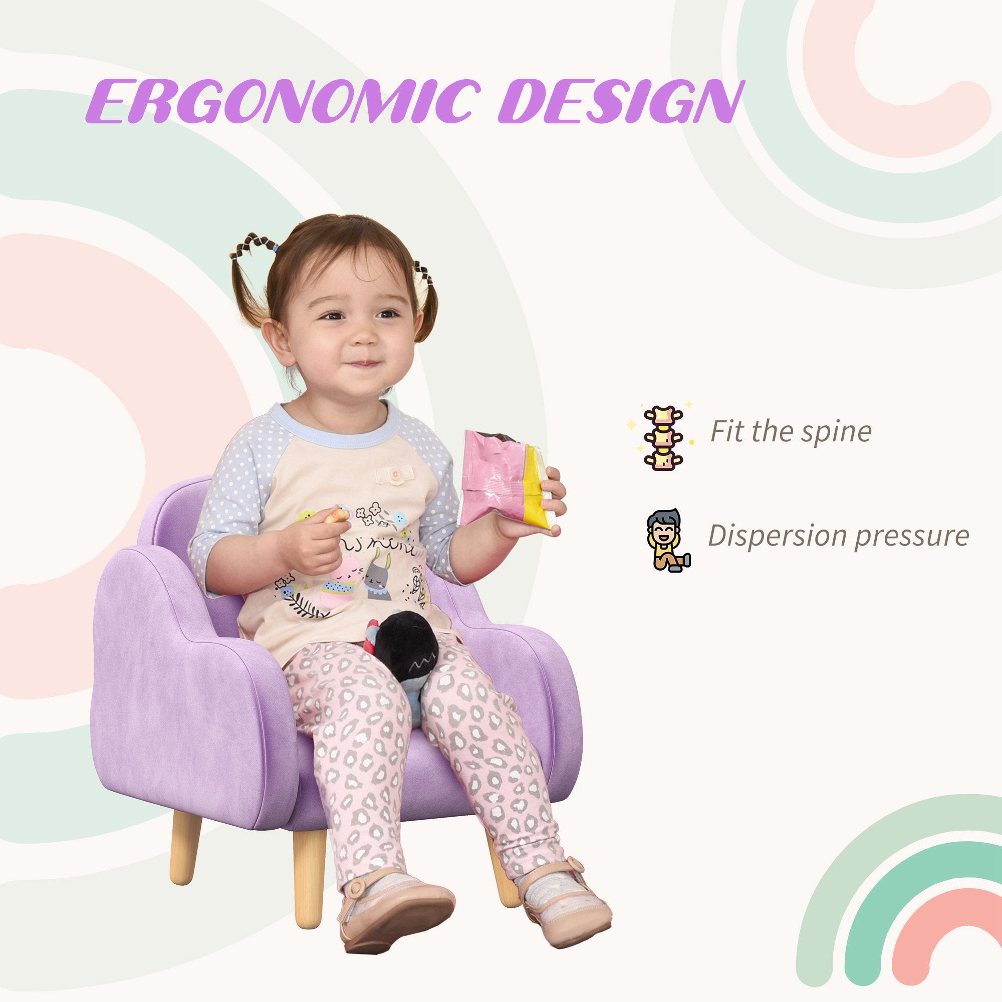 ZONEKIZ Kids Armchair Toddler Sofa Children Chair with Arm Rest, Wooden Frame, Velvet, PP Legs, Cloud Shape, for Ages 1.5-3 Years - Purple - North Peak Garden Furniture