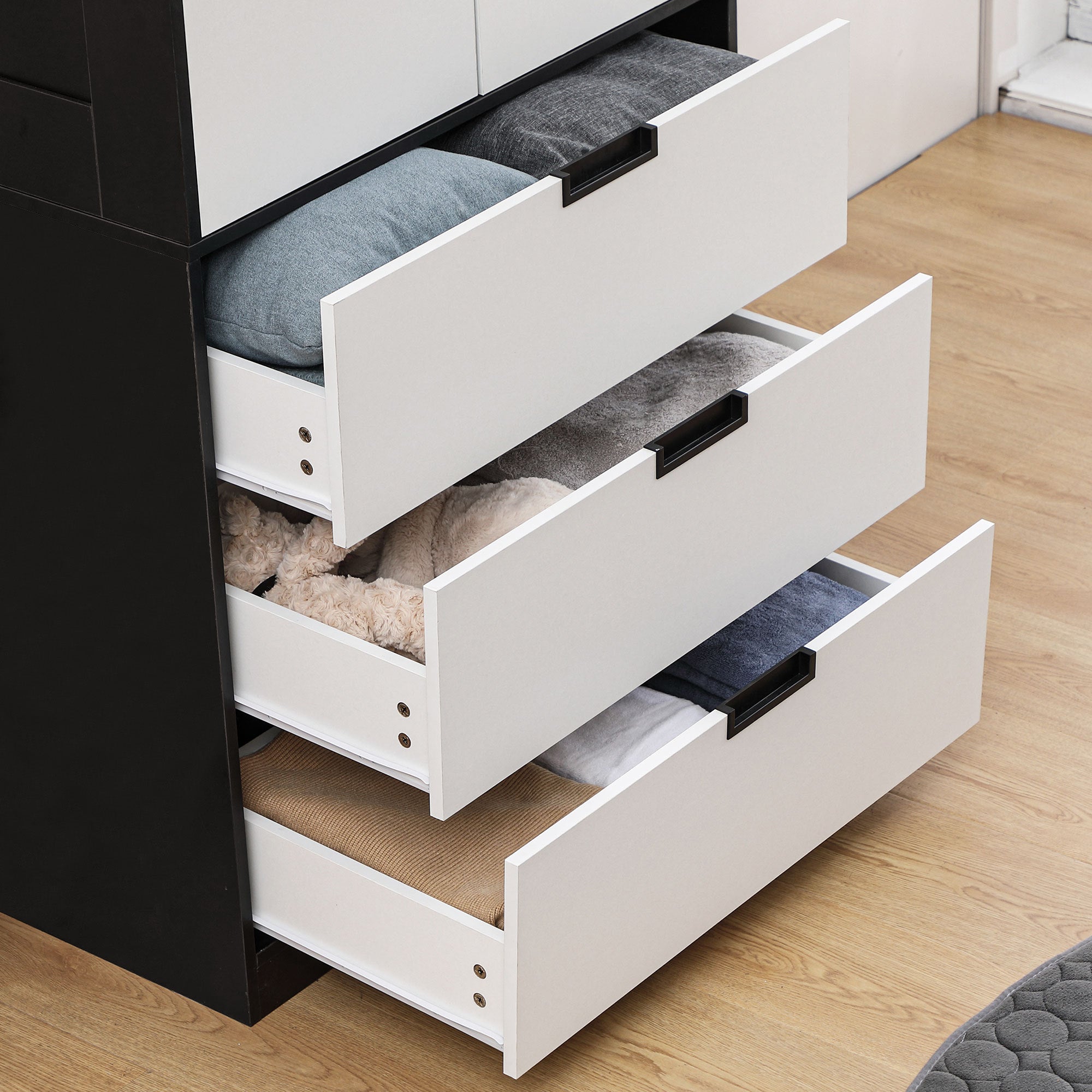 HOMCOM 2 Door Wardrobe, Modern Wardrobe with 3 Drawers and Hanging Rod for Bedroom, Black - North Peak Garden Furniture