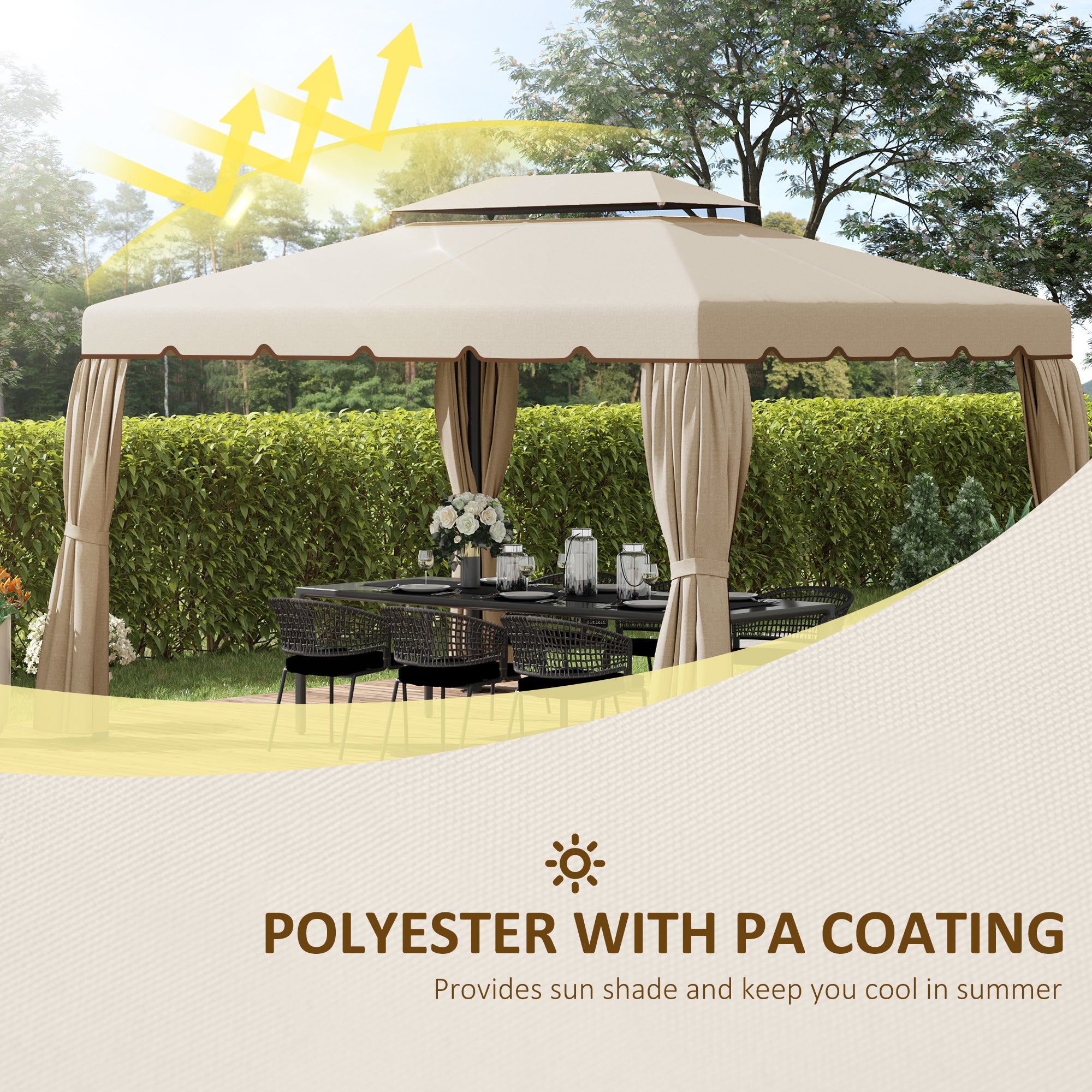Outsunny 3 x 4m Aluminium Garden Gazebo, Marquee Canopy Shelter Pavilion Party Tent with Nets and Curtains for Garden, Lawn, Backyard and Deck, Grey - North Peak Garden Furniture