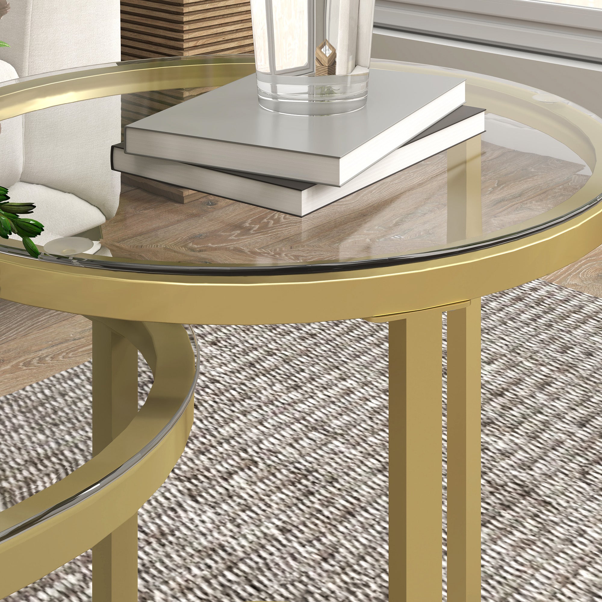 HOMCOM Modern Coffee Table Set of 2, Nest of Tables with Steel Frame and Tempered Glass Tabletop, Side Tables for Living Room Bedroom, Clear - North Peak Garden Furniture