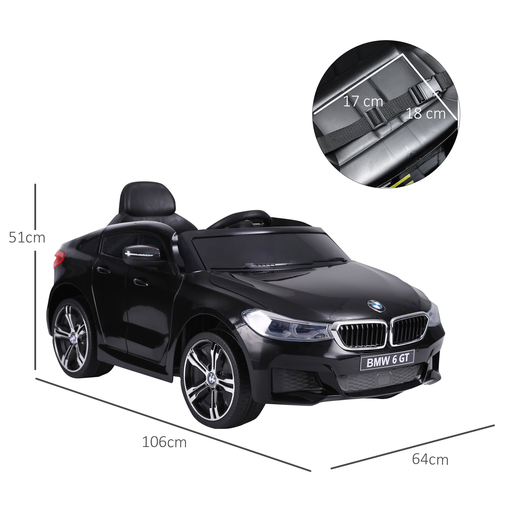 HOMCOM Kids Electric Ride On Car 6V Licensed BMW 6GT W/ Remote-Black