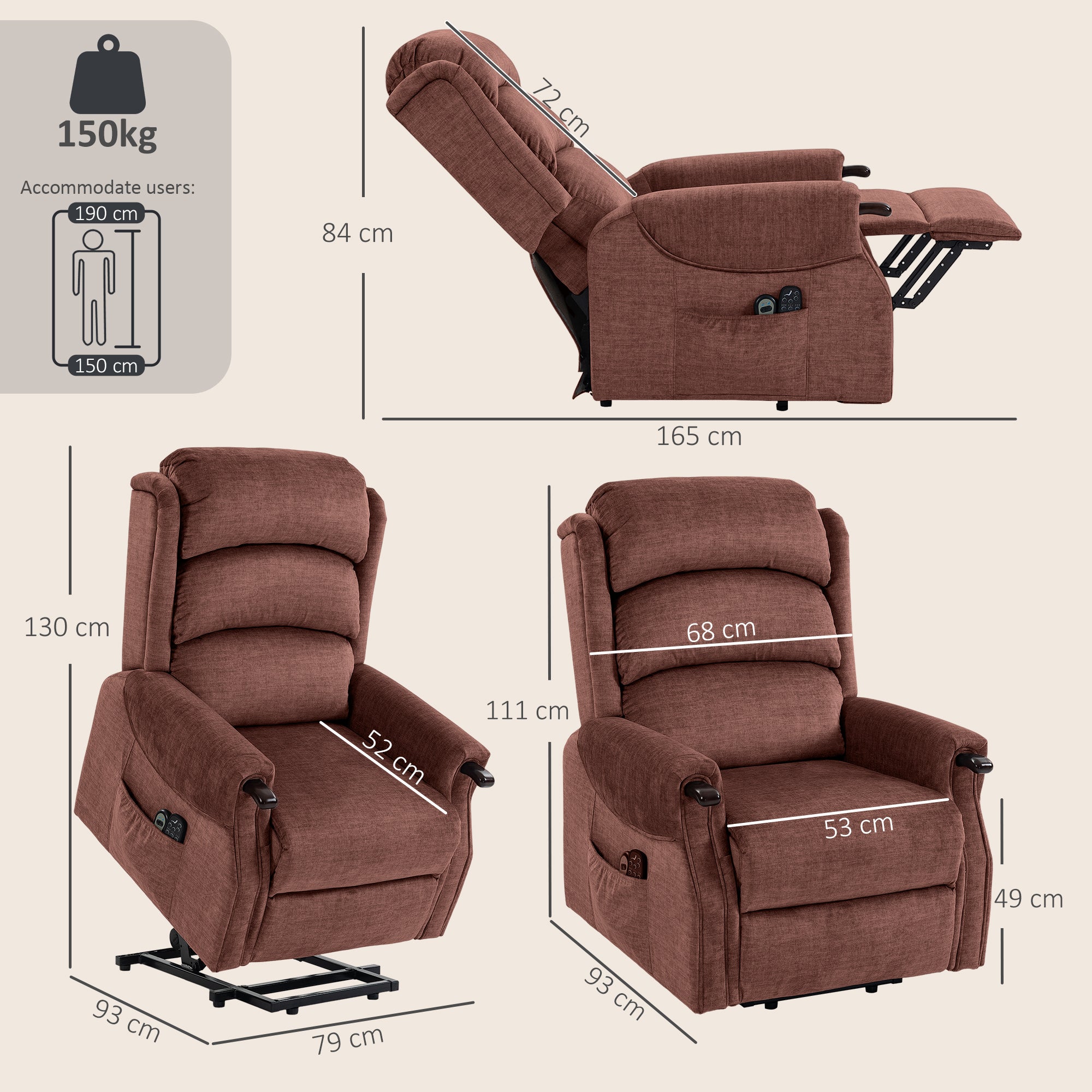 HOMCOM Power Lift Recliner with Vibration Massage and Heat, Lift Chair for Tall with Wood Grip, Pocket Spring, Brown