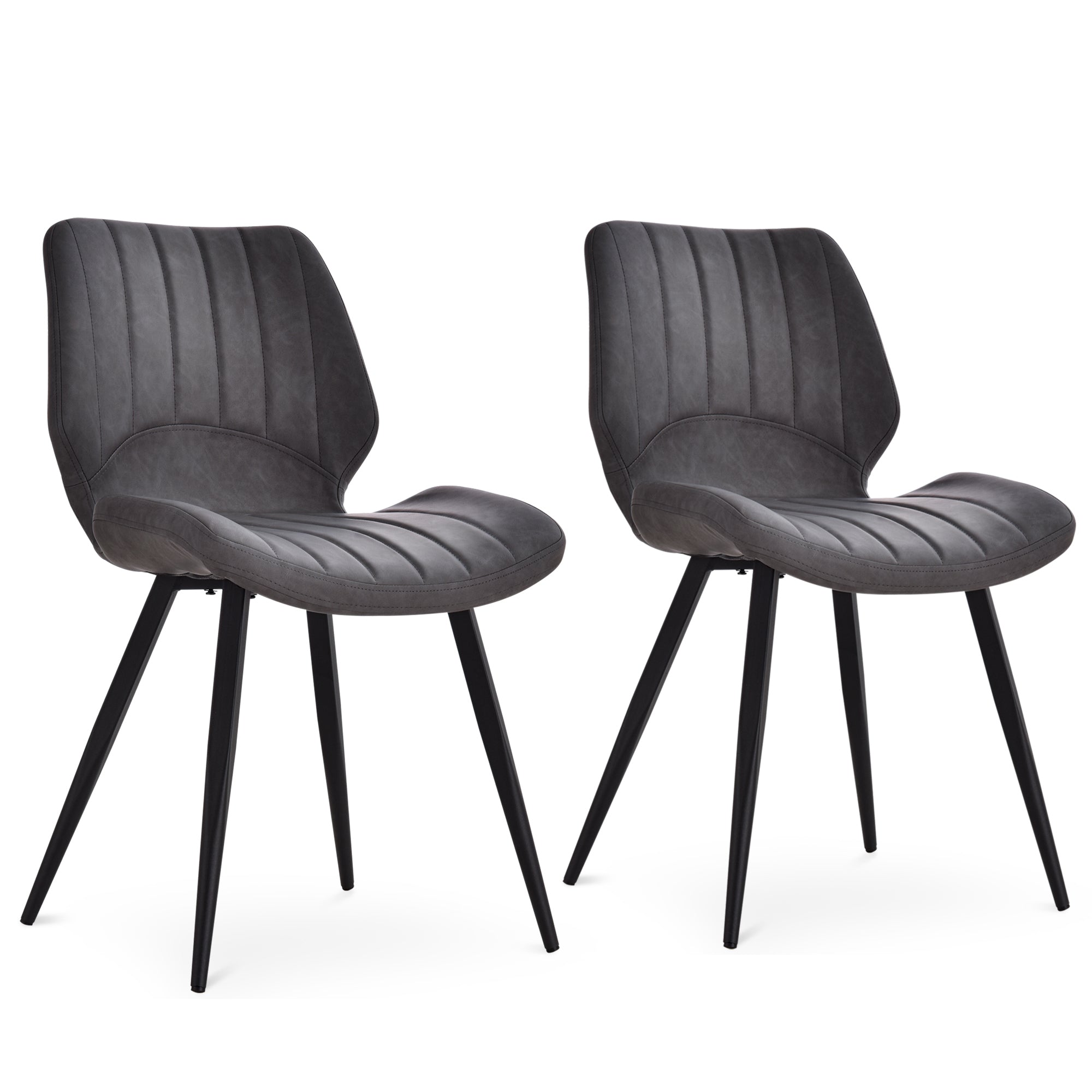 HOMCOM Dining Chairs Set of 2, PU Leather Upholstered Kitchen Chairs with Backs, Moulded Padded Seats and Steel Frame for Dining Room, Grey - North Peak Garden Furniture