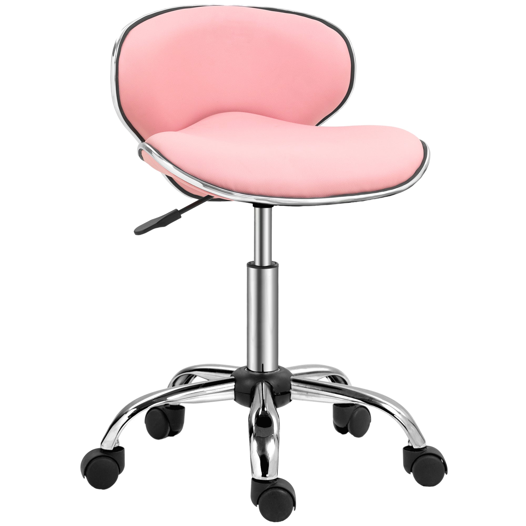 HOMCOM Adjustable Rolling Swivel Beauty Salon Chair, Stool for Spa, Pink - North Peak Garden Furniture