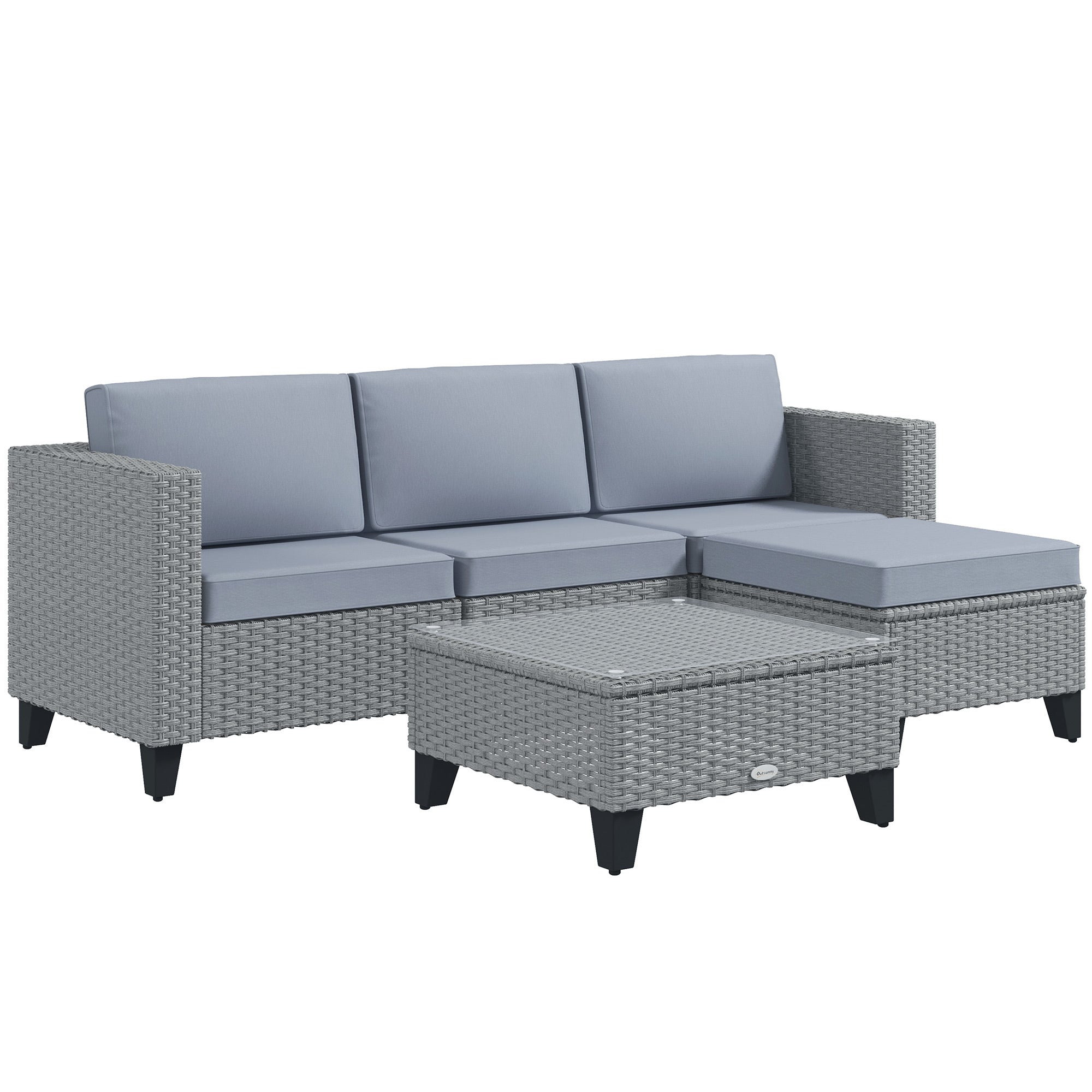 Outsunny 5-Piece Rattan Patio Furniture Set with Corner Sofa, Footstools, Coffee Table, for Poolside, Grey - North Peak Garden Furniture