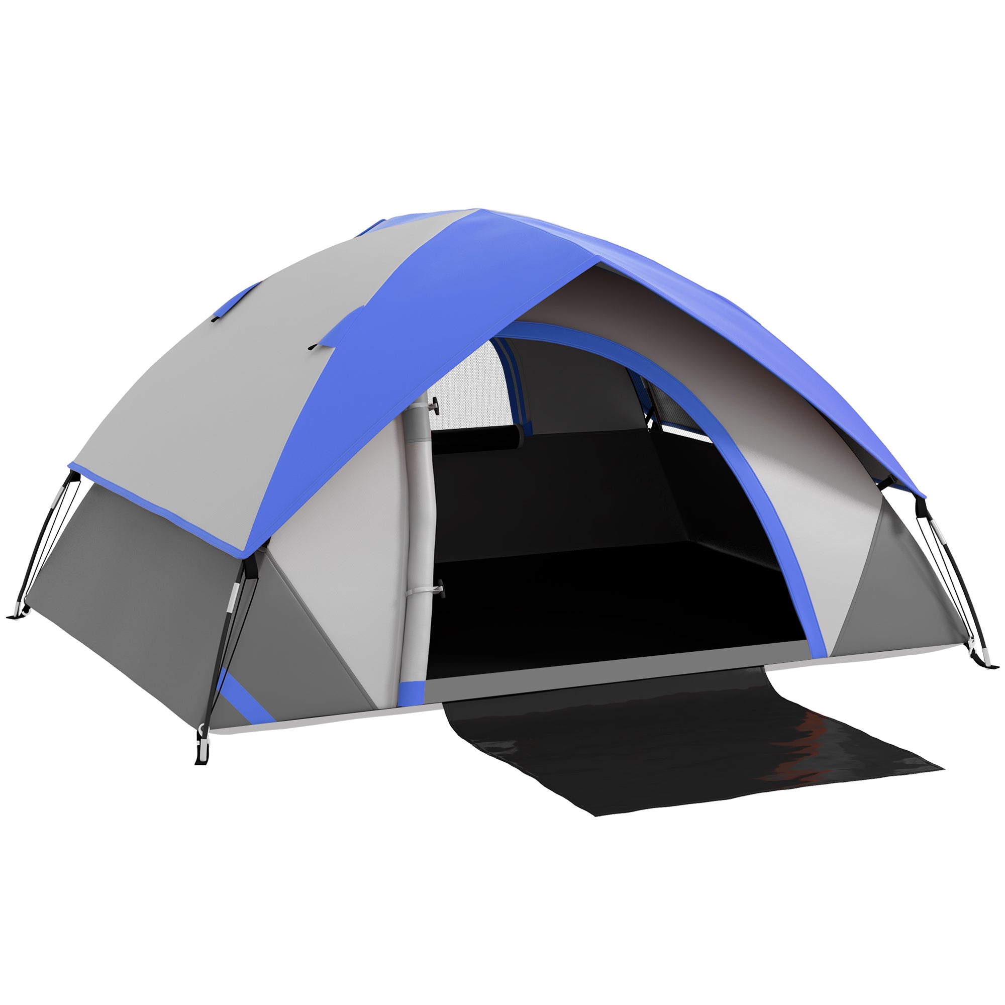 Outsunny Two Man Single Room Dome Tent, with Accessories - Dark Blue/Grey - North Peak Garden Furniture
