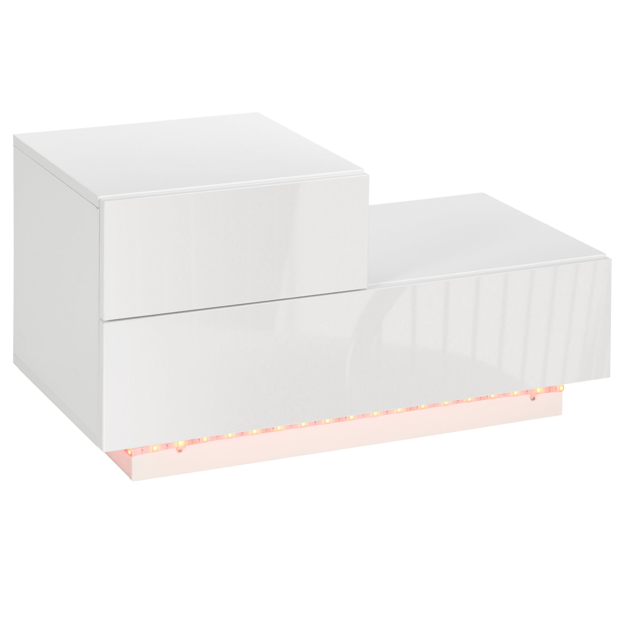 HOMCOM High Gloss Front Bedside Table with Drawers Nightstand with RGB LED Light and Remote for Bedroom Living Room White - North Peak Garden Furniture