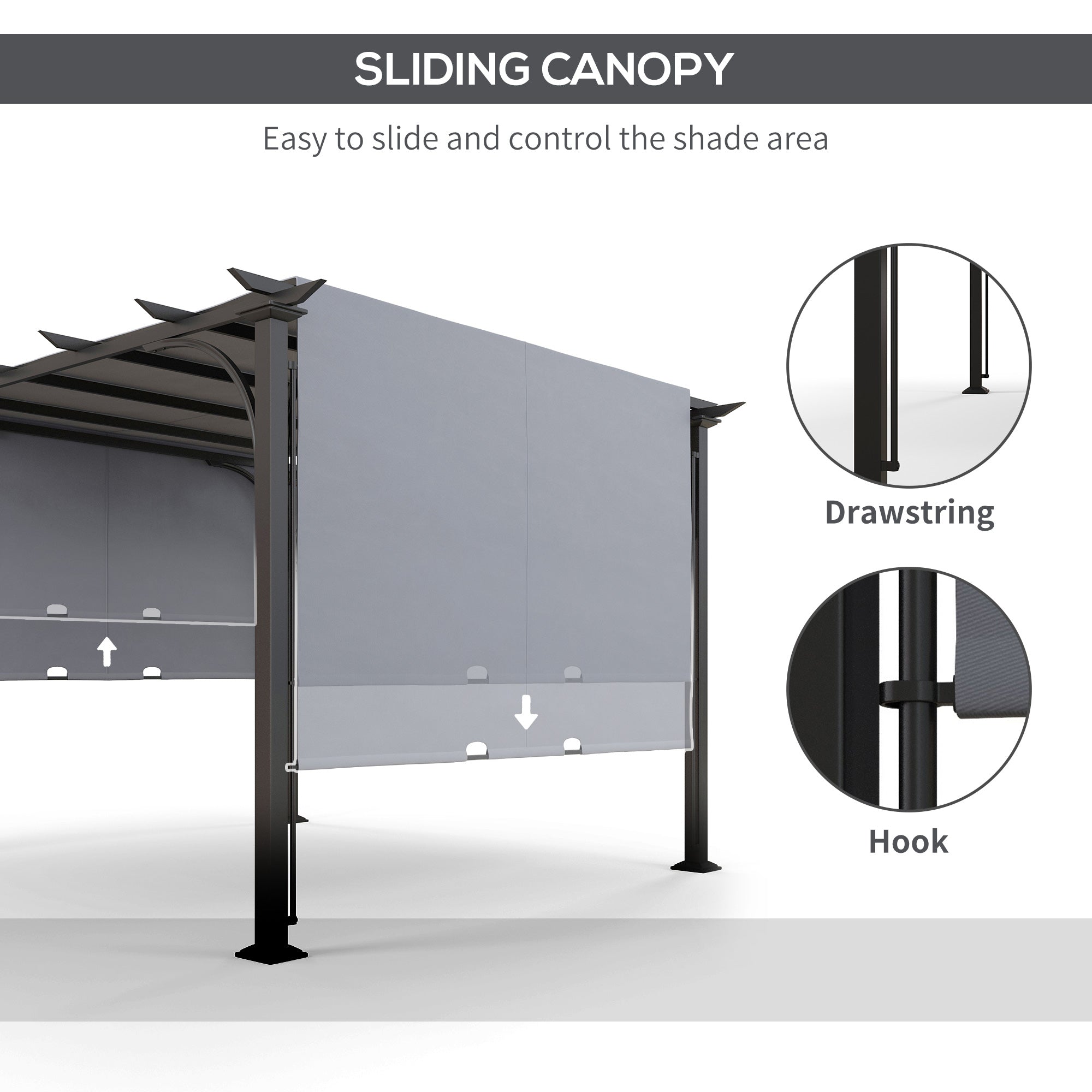 Outsunny 3 x 3(m) Outdoor Pergola, Garden Pergola Gazebo with Adjustable Canopy, Grey - North Peak Garden Furniture