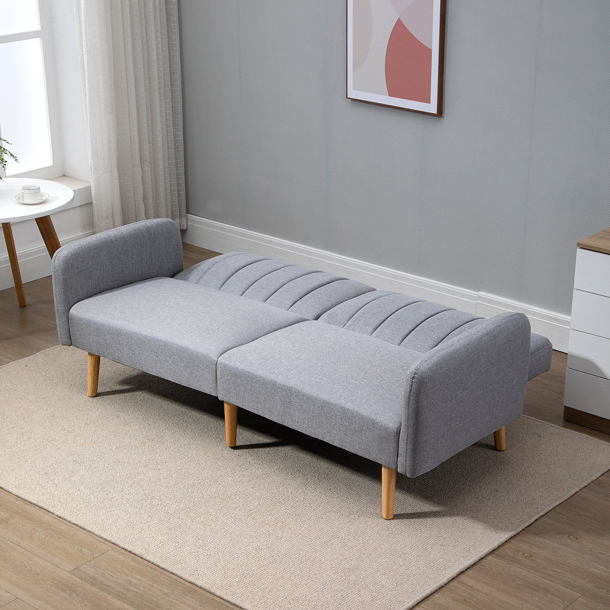 HOMCOM Two-Seater Sofa Bed, with Split Back - Light Grey - North Peak Garden Furniture