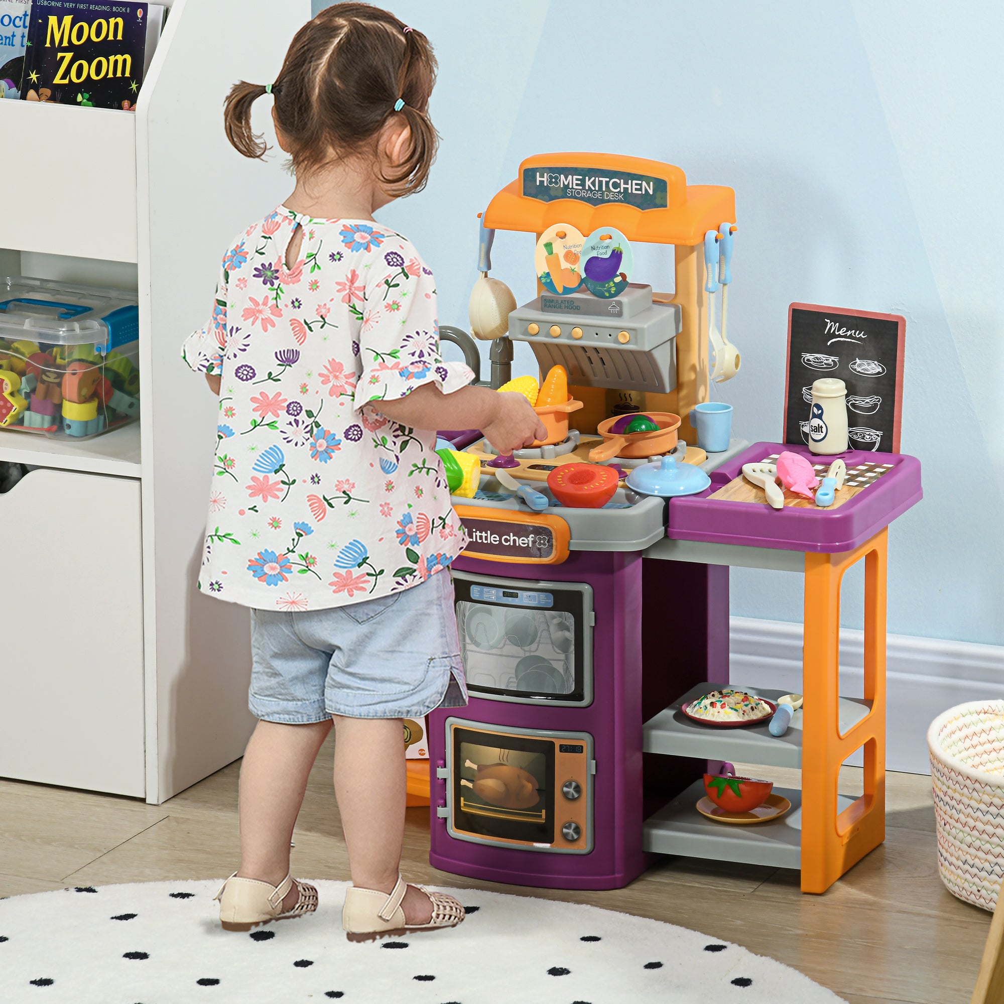 Aiyaplay Culinary Playset: Illuminated Kitchen Trolley with Realistic Sounds, Water Spritz & 49 Accessories for Budding Chefs, Multicoloured