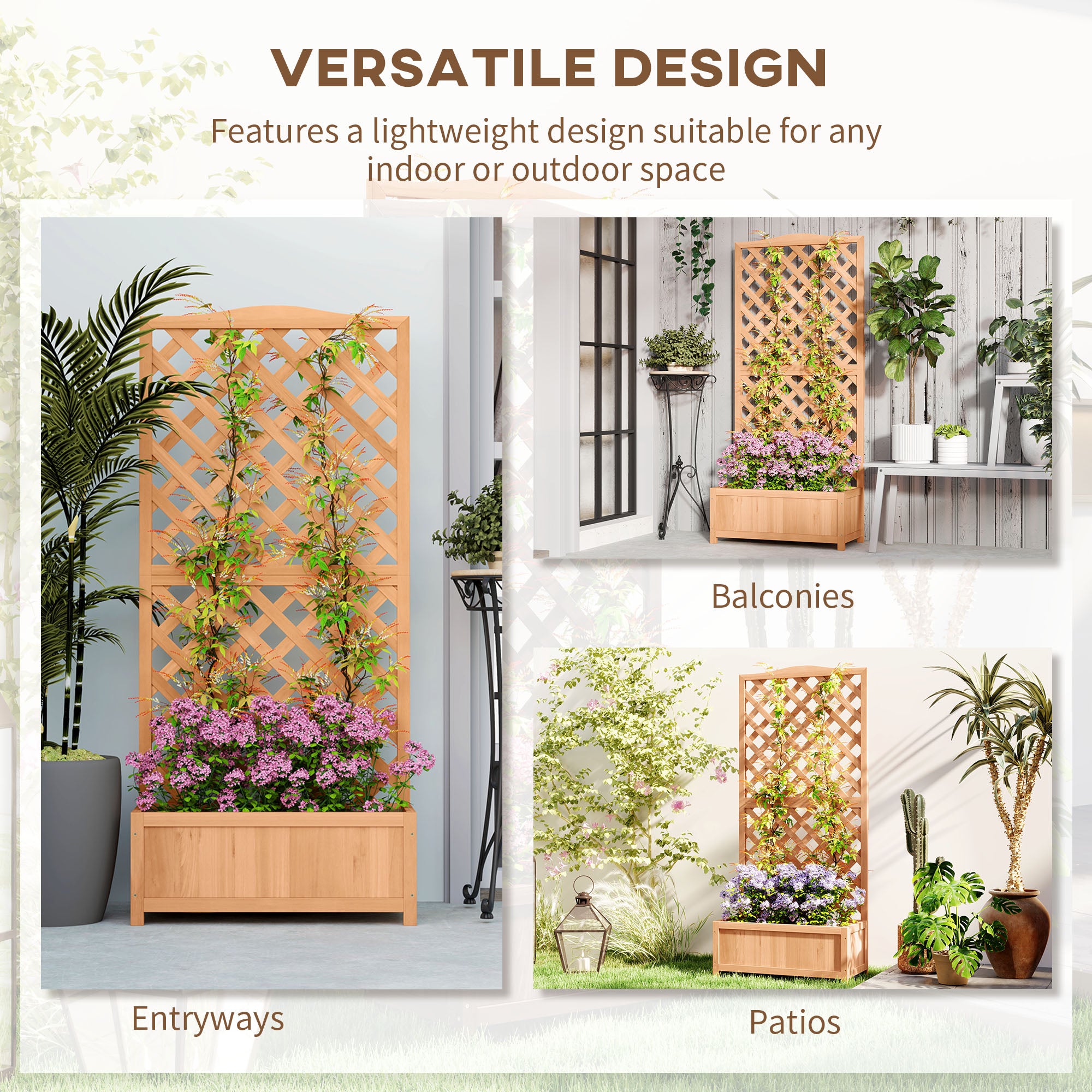 Outsunny Wooden Planter with Trellis, Freestanding Raised Bed for Garden with Lattice, Outdoor Planter Box for Climbing Plants, Vines, Flowers, 76 x 36 x 170 cm, Brown