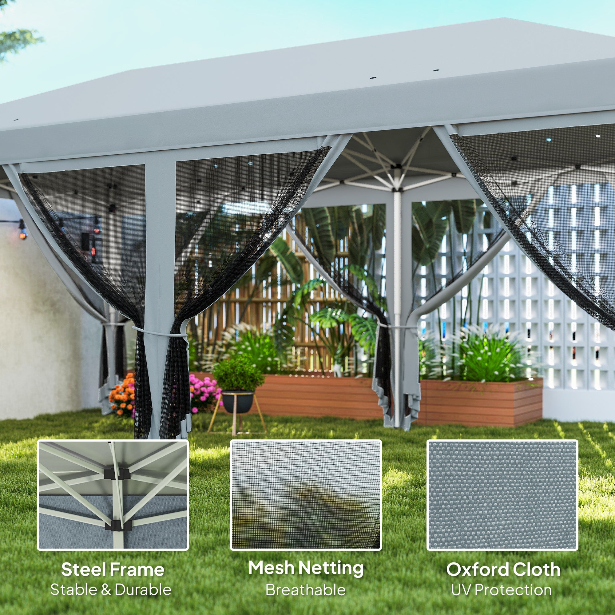 Outsunny 3 x 6m Pop Up Gazebo, Outdoor Canopy Shelter, Marquee Party Wedding Tent with 6 Mesh Walls and Carry Bag, Grey - North Peak Garden Furniture
