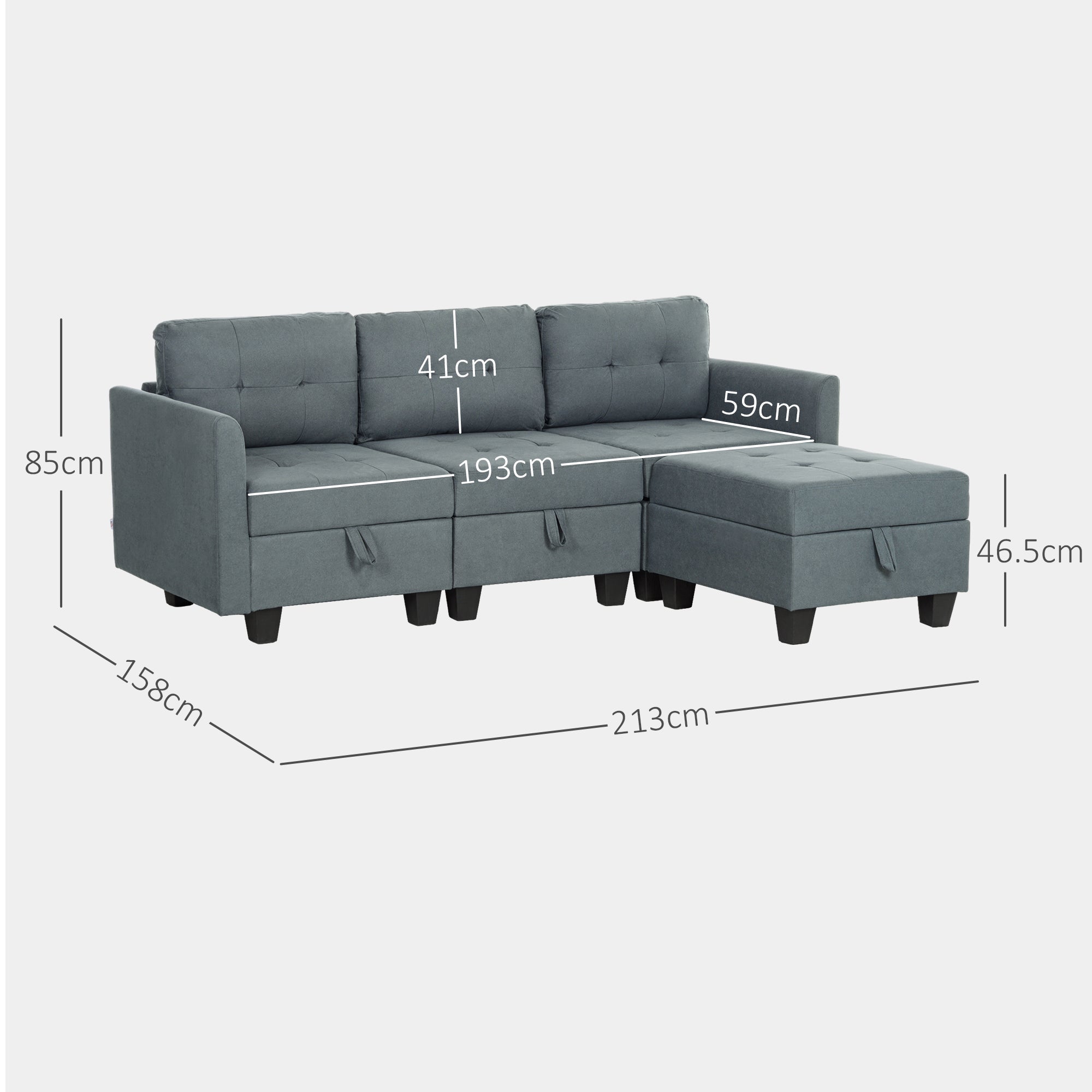 HOMCOM 'L' Shape Modular Sofa, with Storage - Dark Grey