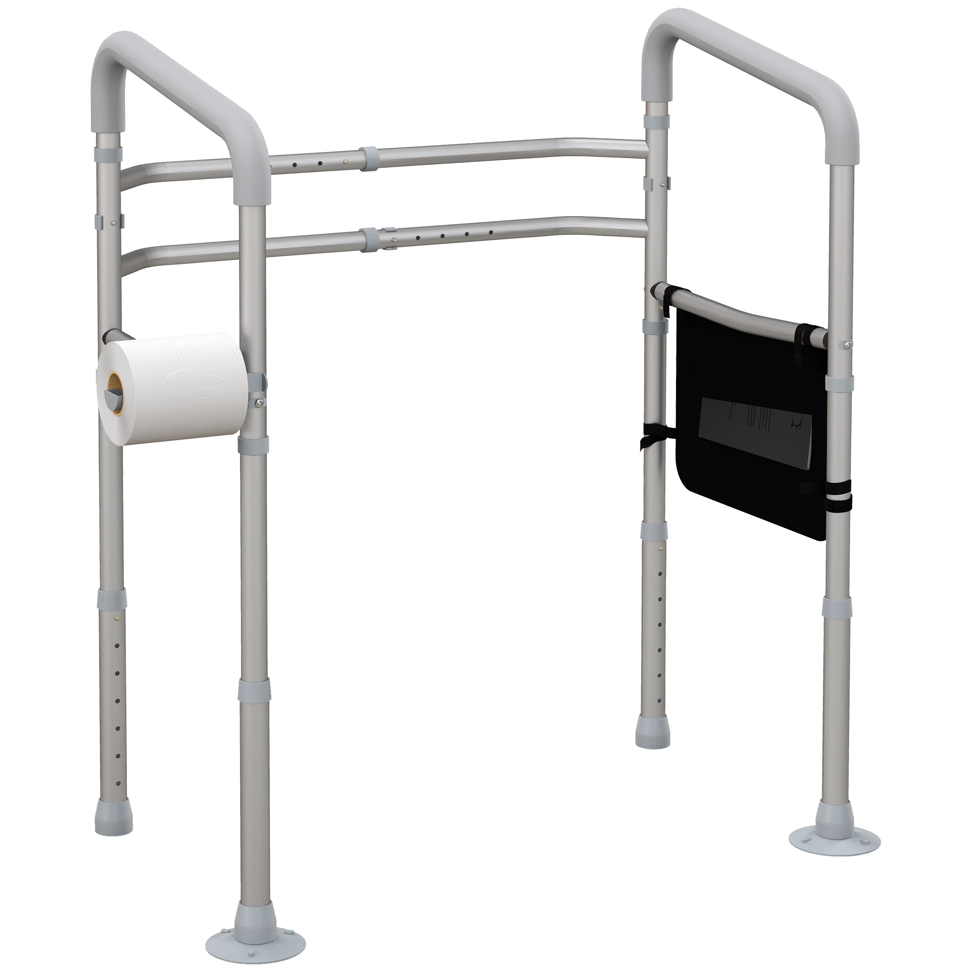 HOMCOM Free Standing Toilet Frame, Height and Width Adjustable Toilet Safety Frame with Arms, 2 Additional Suction Cups, Storage for Elderly, Disabled, Handrail Grab Bar, 136kg Weight Capacity - North Peak Garden Furniture