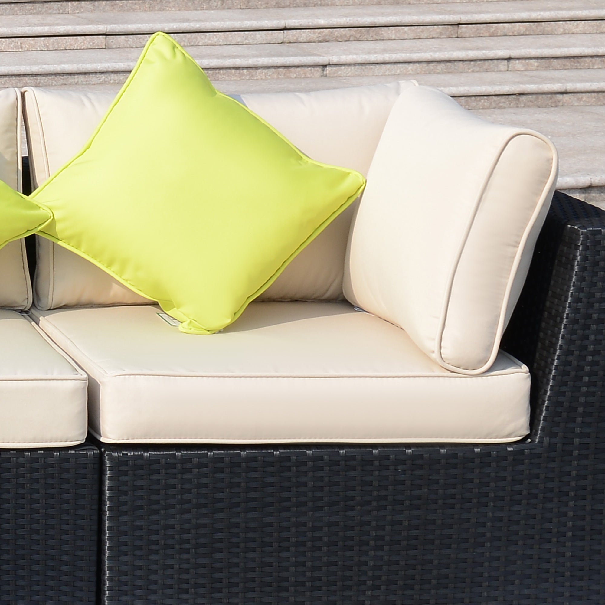 Outsunny 8 Pieces PE Rattan Corner Sofa Set with Thick Cushions, Aluminium Outdoor Rattan Garden Furniture Set with Glass Top Table, No Assembly Required, Black - North Peak Garden Furniture