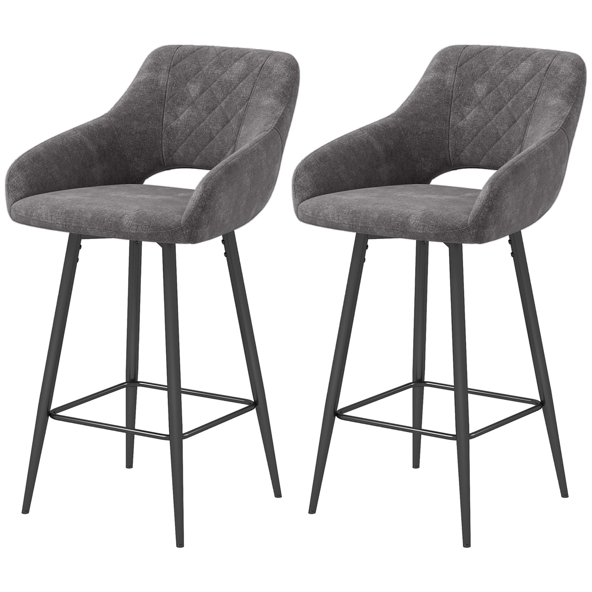 HOMCOM Set of Two Velvet-Feel Bar Stools - Grey